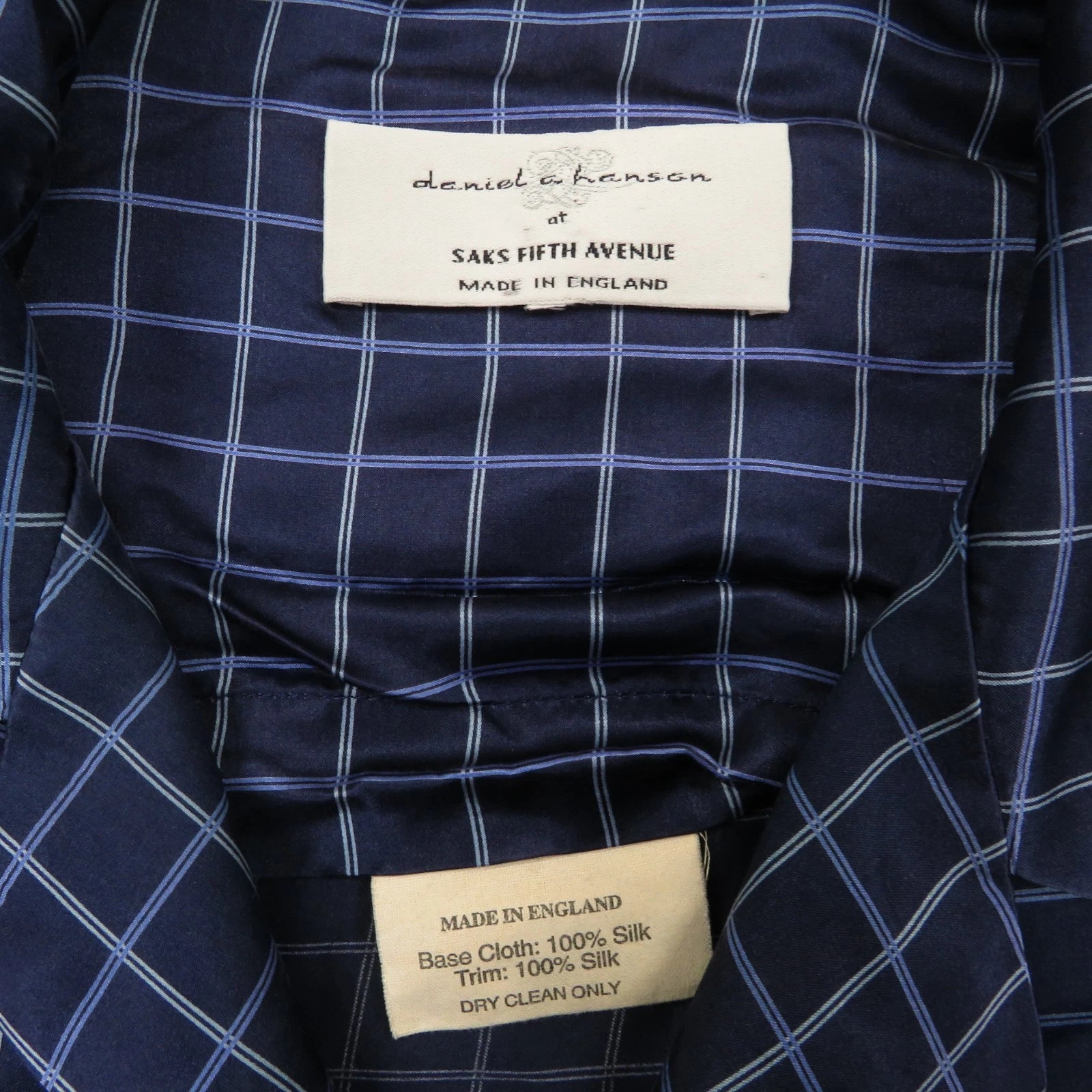 Daniel Hanson Silk Pyjama Set Mens XL Blue Check Shirt Pants Top Bottom Pajamas