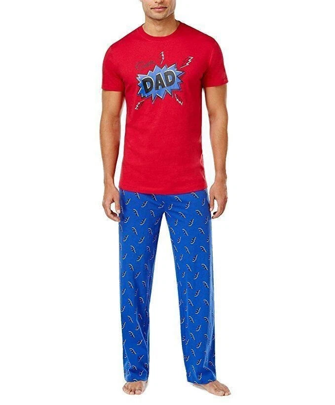 Family PJs Super Dad Superhero Thunderbolts Pajama Set Men's Medium Red/Blue