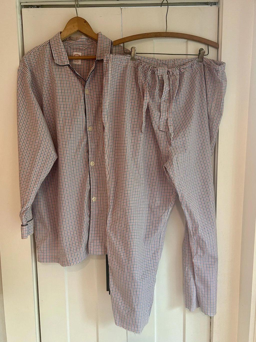 Brooks Brothers Plaid Blue White Red Plaid Pajamas Set Men's Size XL Cotton