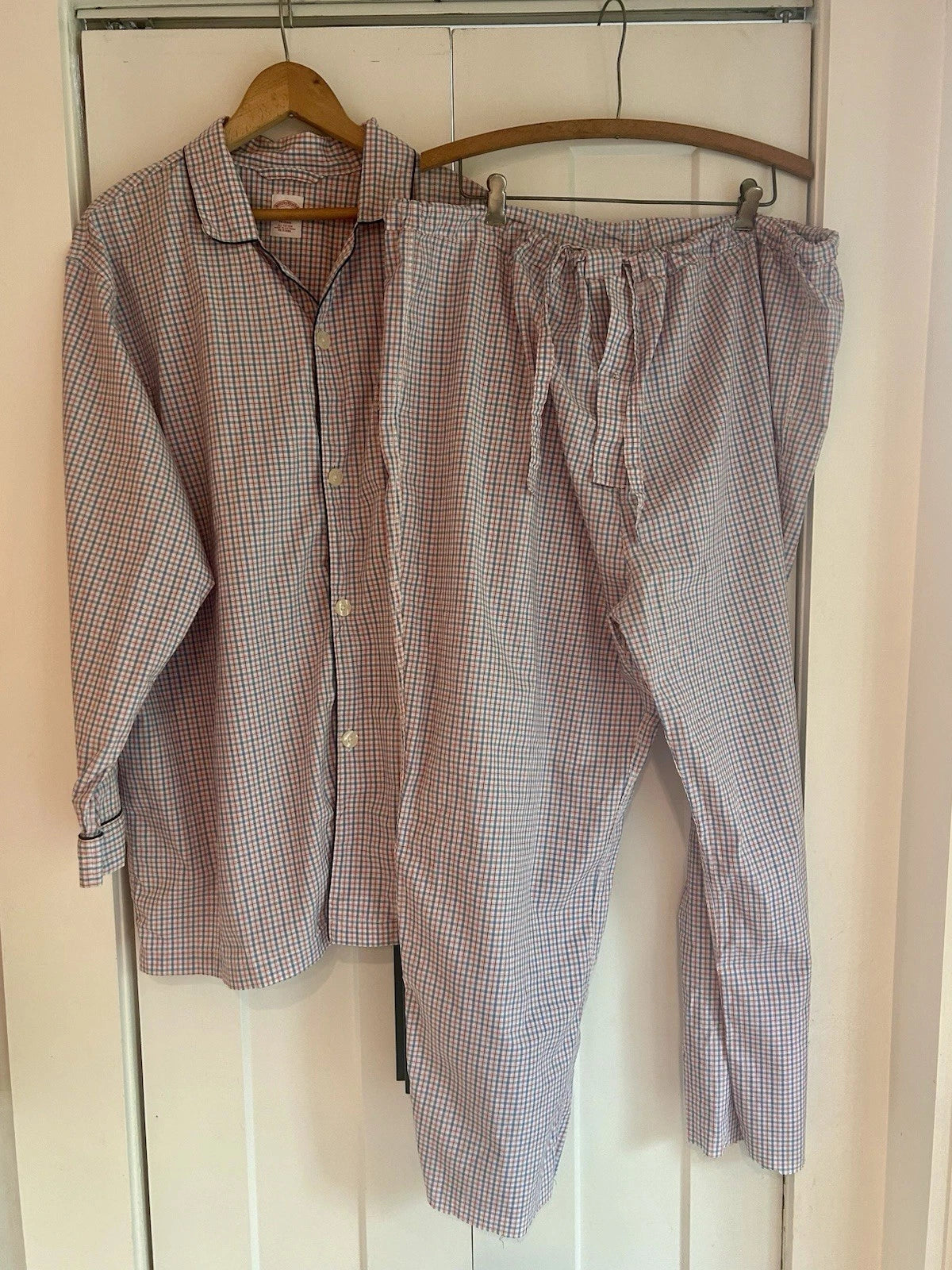 Brooks Brothers Plaid Blue White Red Plaid Pajamas Set Men's Size XL Cotton