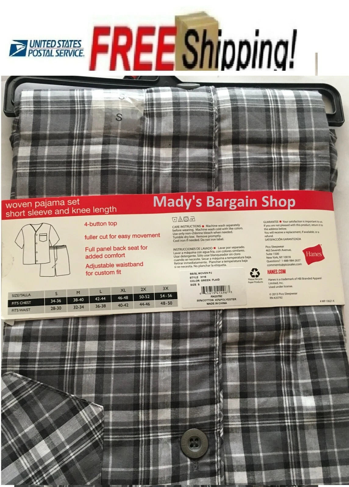HANES SHORT SLEEVE SHORT LEG WOVEN PAJAMA SET Small Size