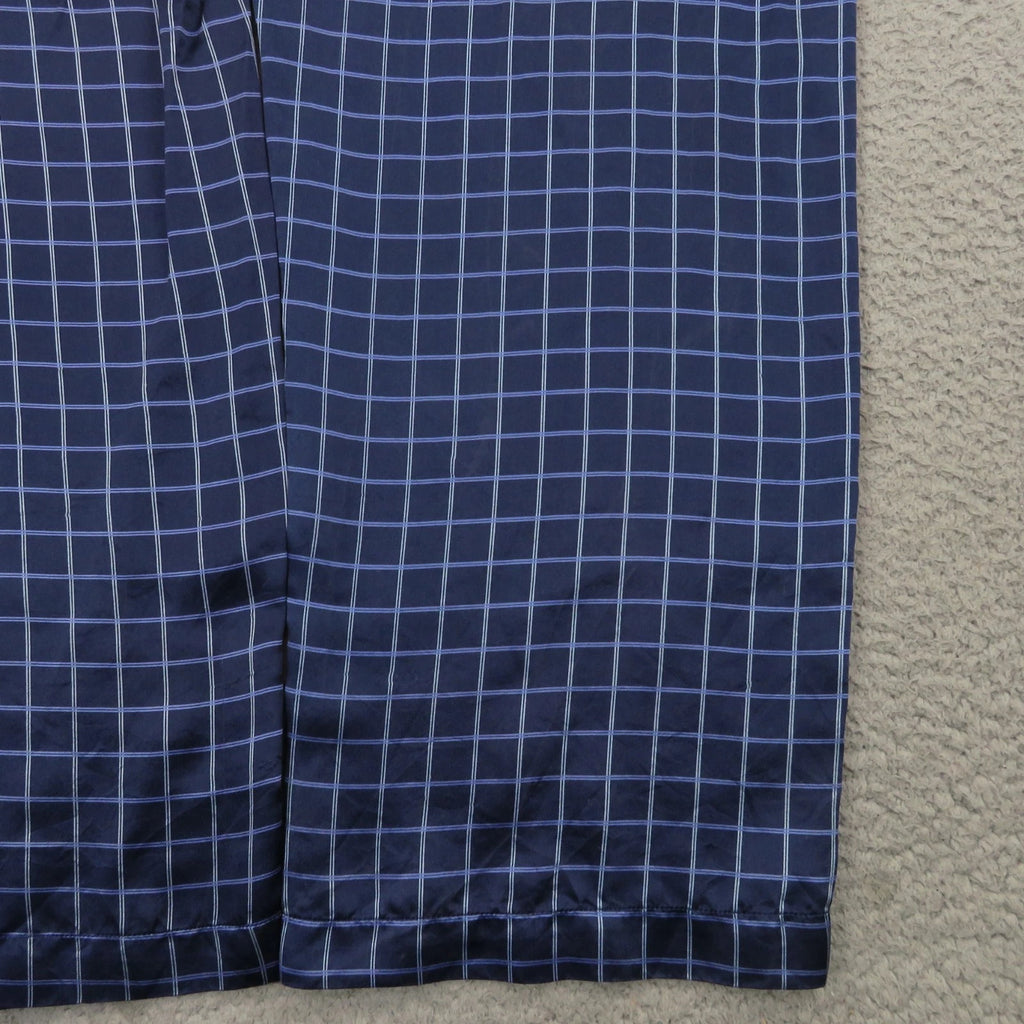 Daniel Hanson Silk Pyjama Set Mens XL Blue Check Shirt Pants Top Bottom Pajamas