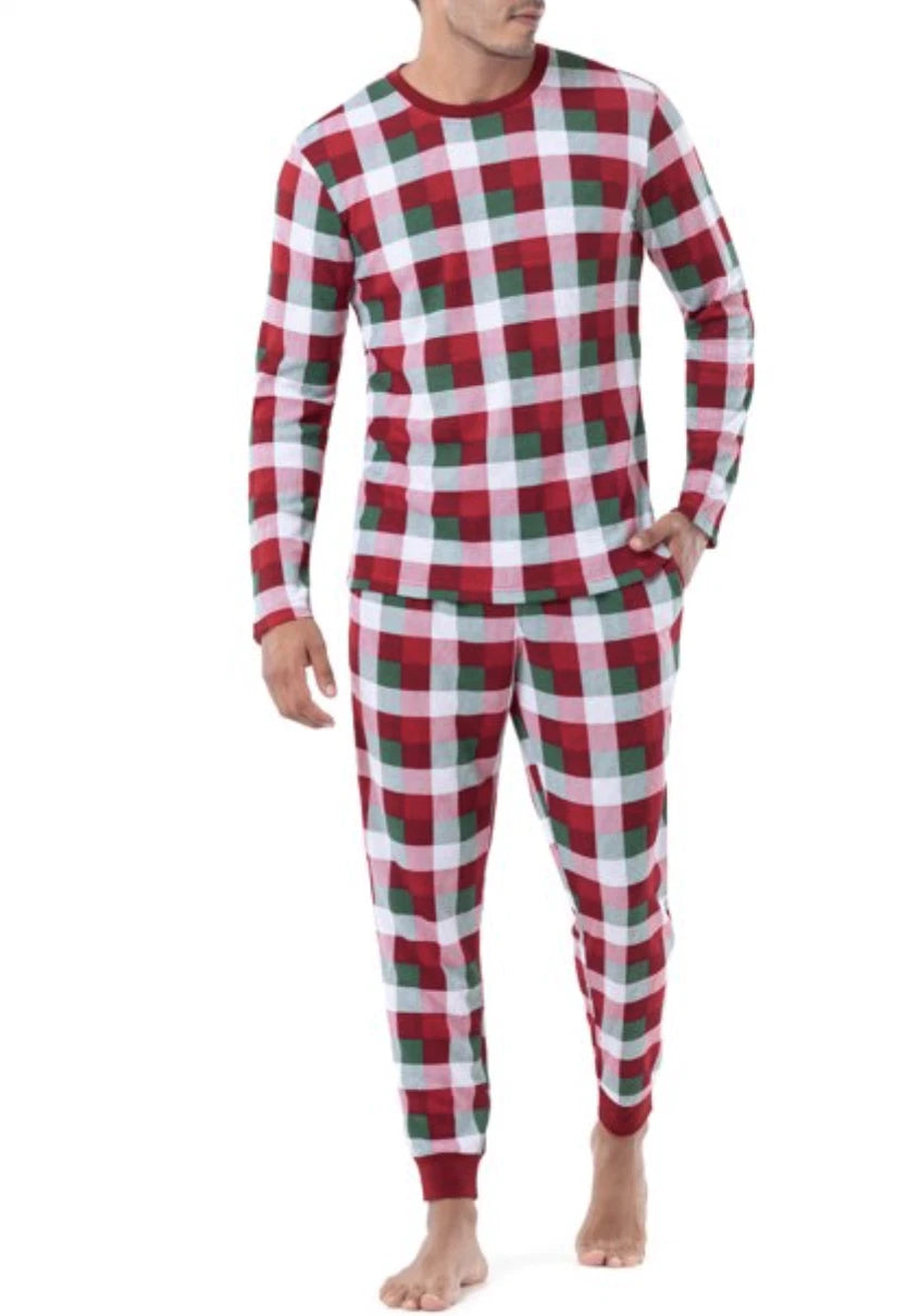 Men's XL Red Green White Holiday Plaid 2 Pc Thermal Pajama Sleep Set NWT