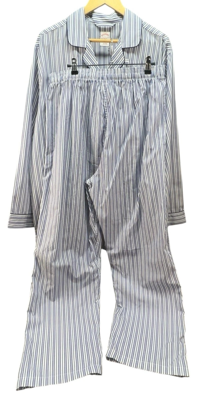 Brooks Brothers Pajama Set Men L Woven Votton Long Sleeve Blue Stripe