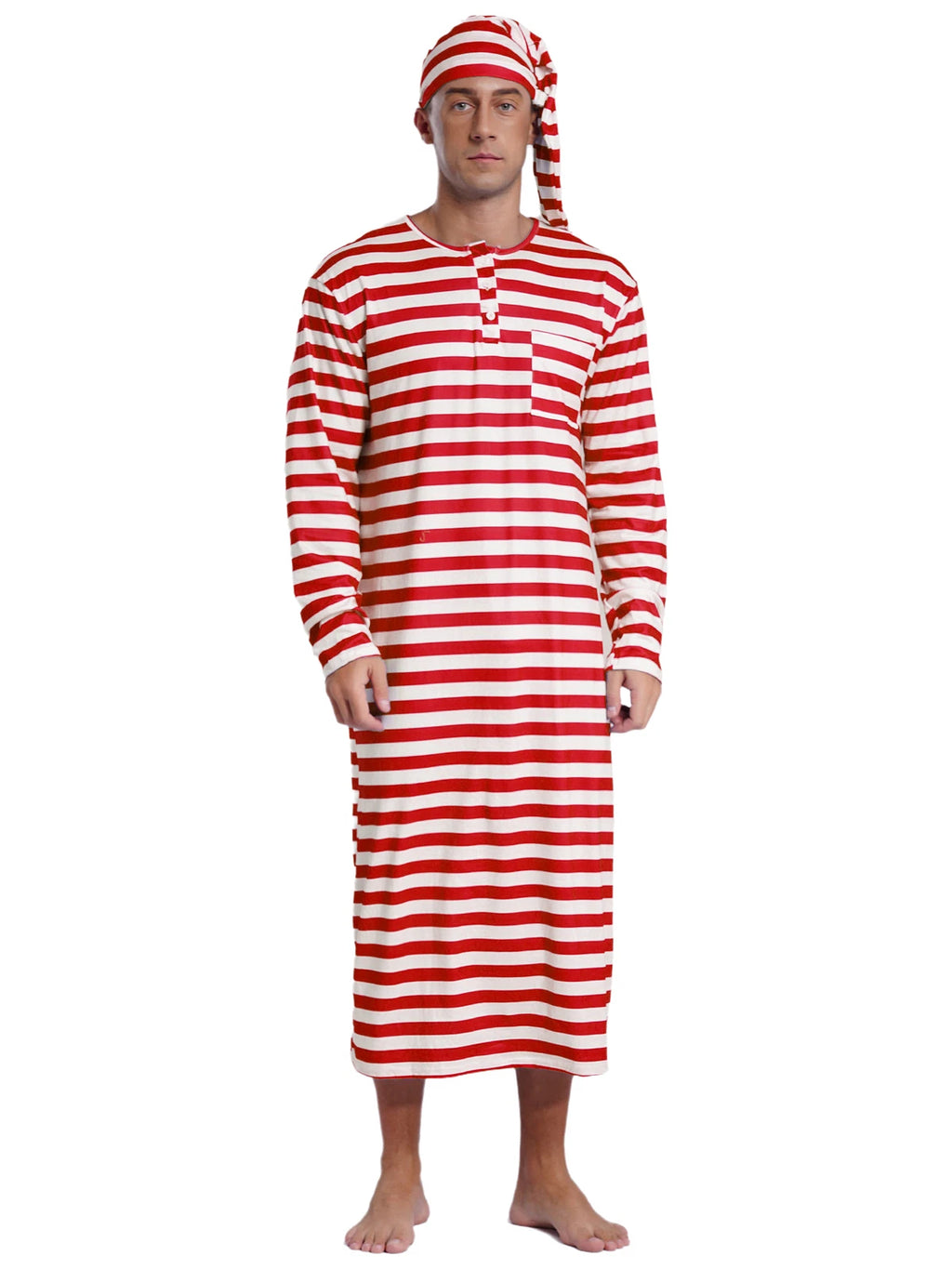 Mens Robe + Hat Set Raves Nightwear Christmas Bathrobe Sissy Home Dress-