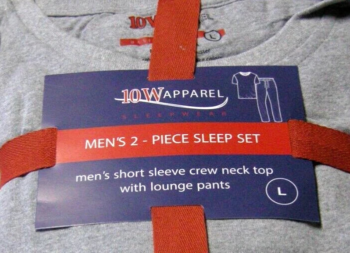 Men's 2 Piece Pajama Set By 10W Apparel, Drawstring, Gray & Black, Large, New