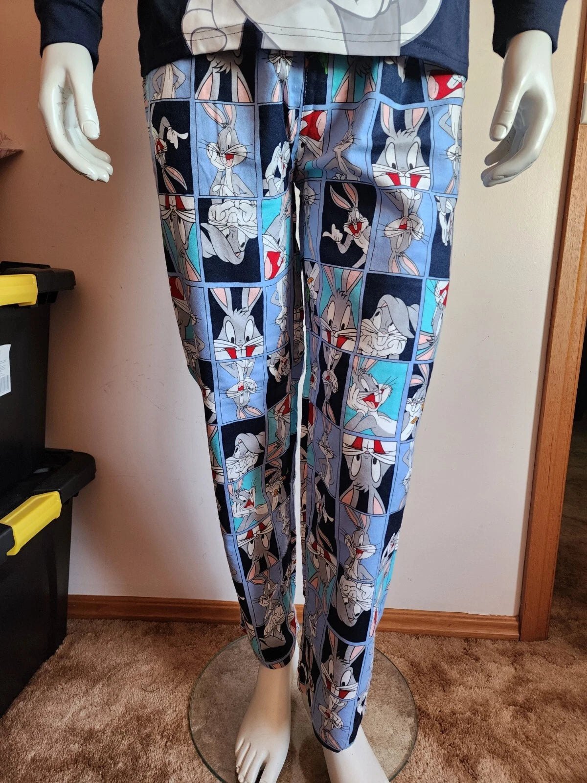 Looney Tunes Bugs Bunny Mens Navy Blue Printed 2 Piece Pyjama Set Size M New