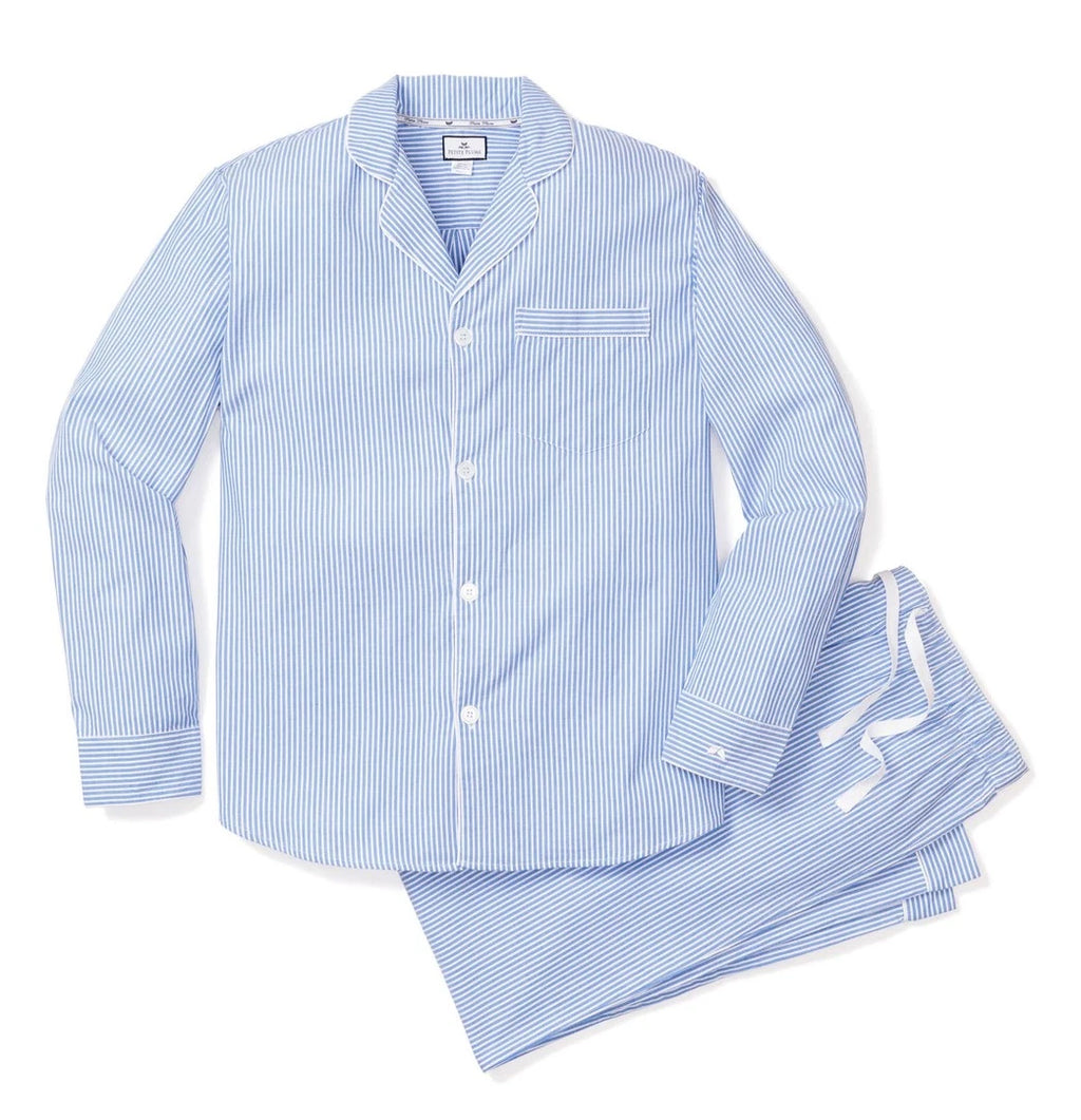 $118 NWT / PETITE PLUME Men's SEERSUCKER French Blue PAJAMA SET Size: LARGE