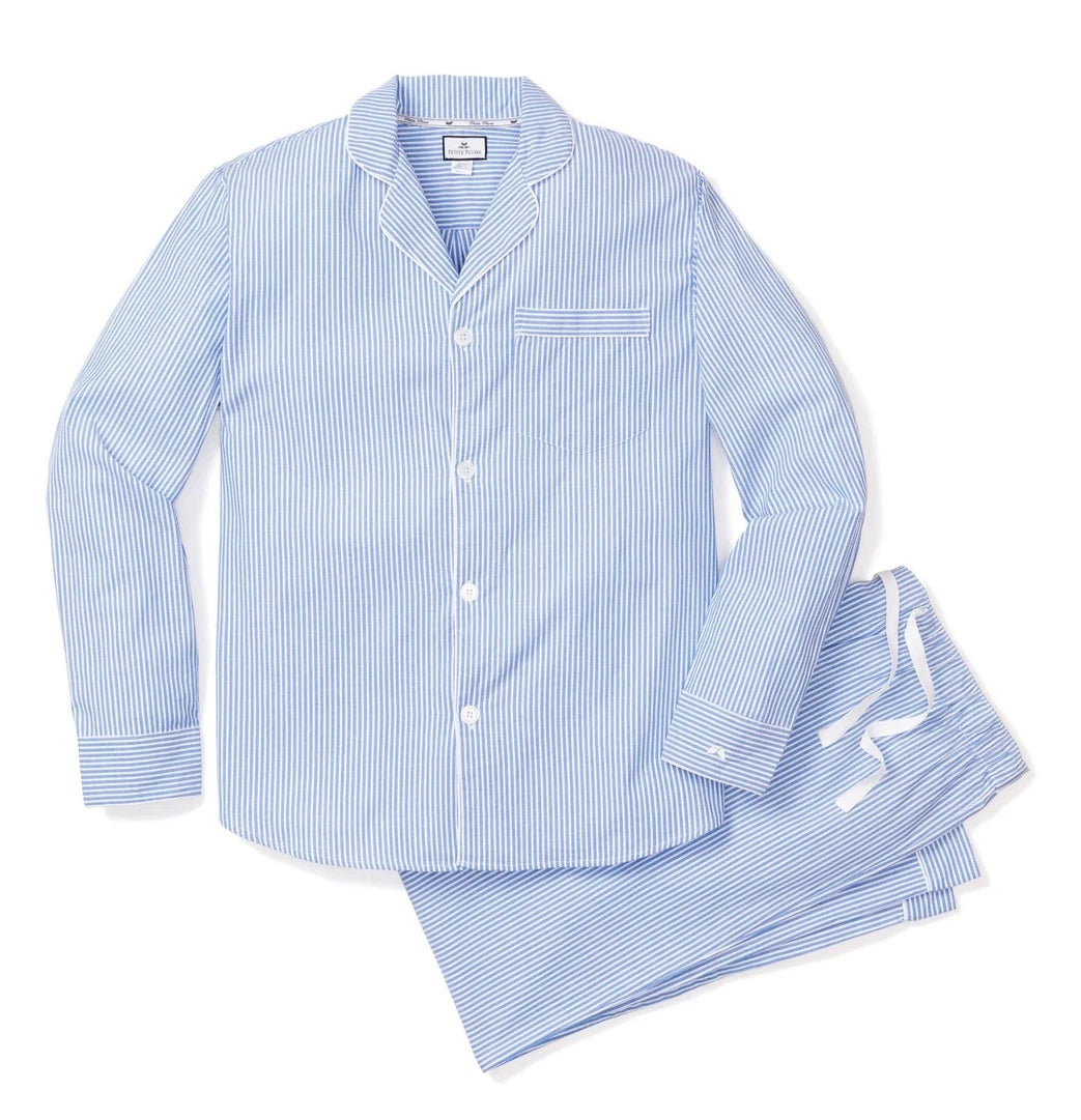 $118 NWT / PETITE PLUME Men's SEERSUCKER French Blue PAJAMA SET Size: LARGE