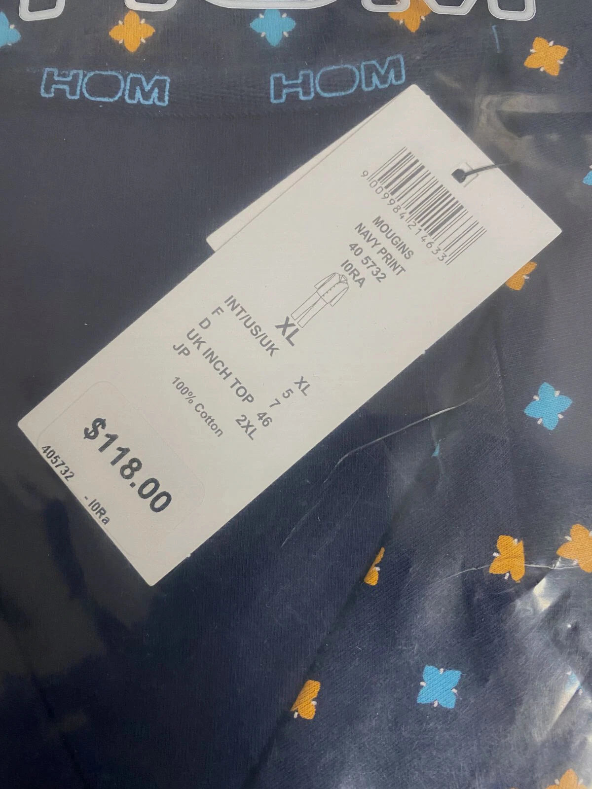 $118 Hom Men's Blue 2-Piece Graphic Logo Cotton Sleepwear Pajama Set Size XL