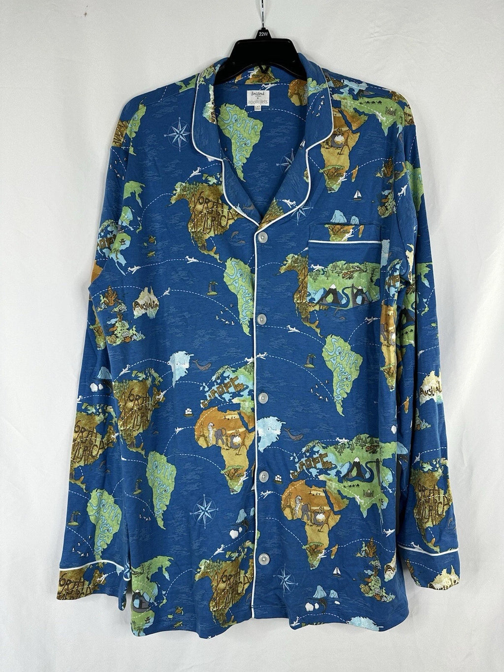 Bedhead Pajamas x Apollojets Pajama Set Mens Size XLXT Blue World Map Packable