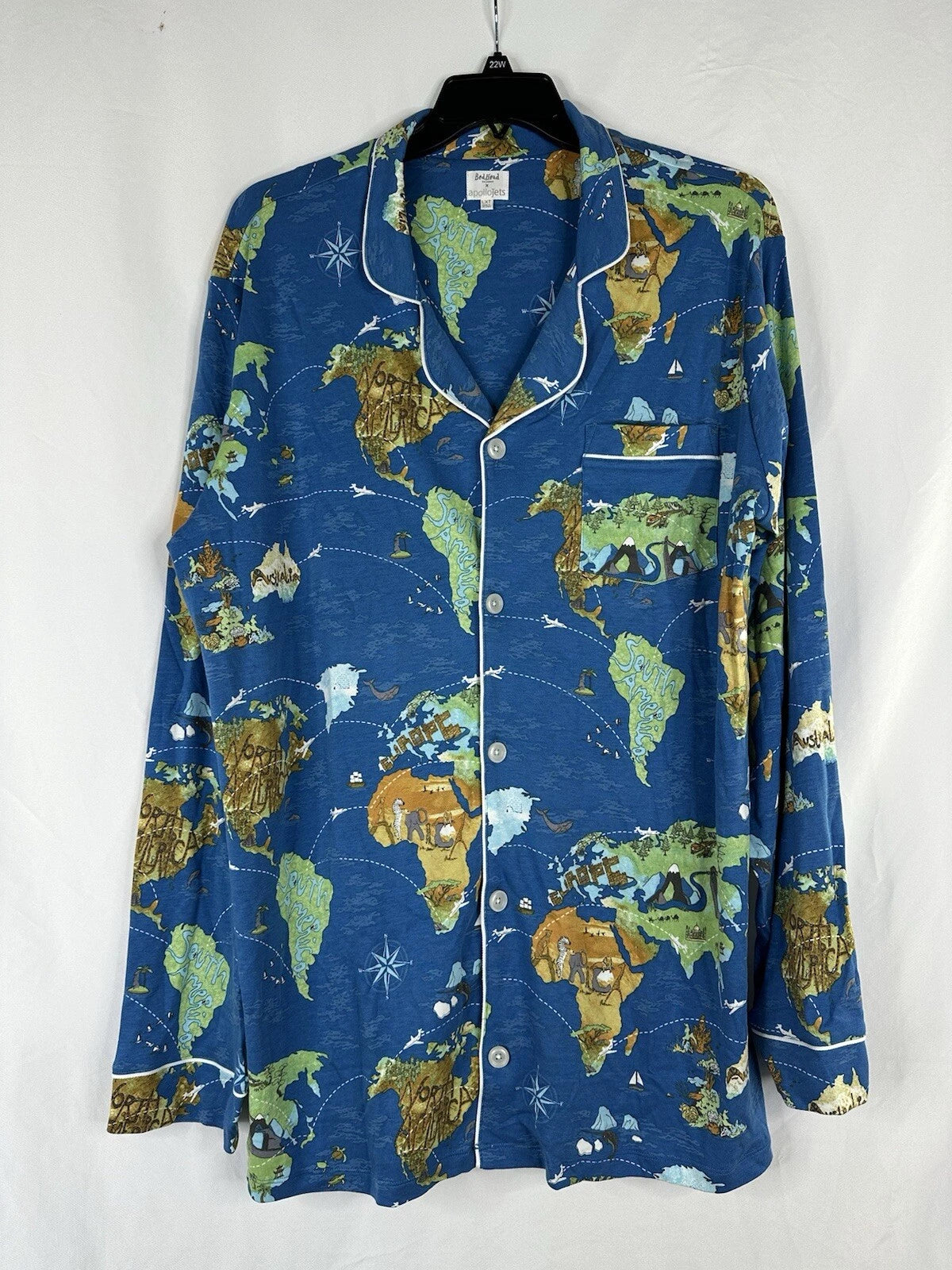 Bedhead Pajamas x Apollojets Pajama Set Mens Size XLXT Blue World Map Packable