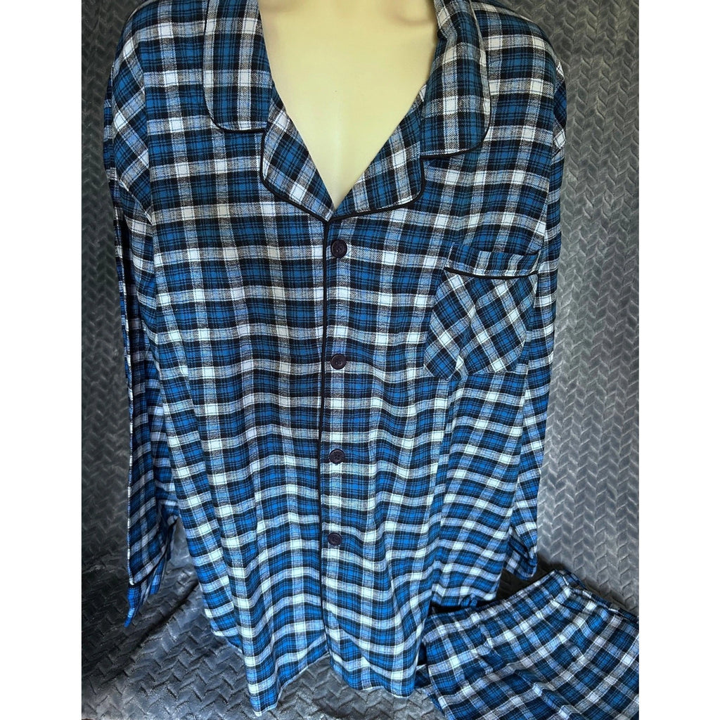 Big & Tall Hanes® Plaid Flannel Pajama Set Blue Plaid Size 3XL Comfy Relax Warm