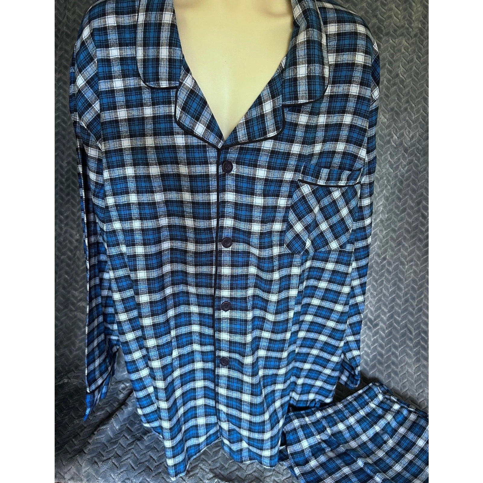 Big & Tall Hanes® Plaid Flannel Pajama Set Blue Plaid Size 3XL Comfy Relax Warm