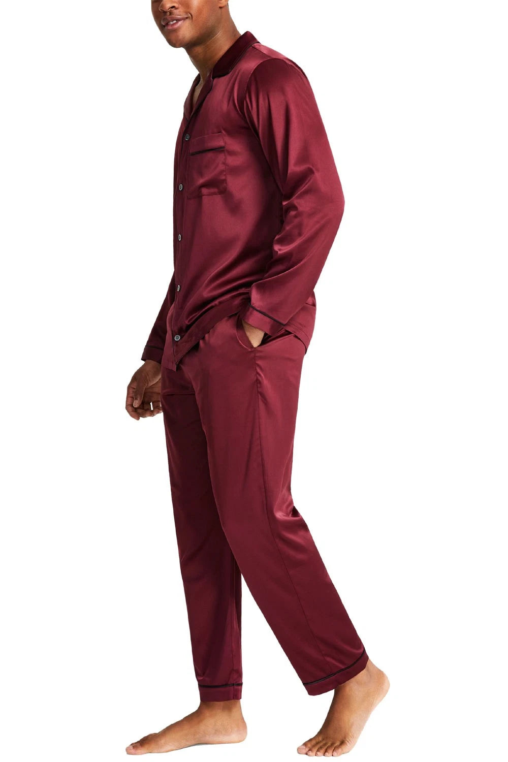 INC International Concepts Mens 2-Pc. Satin Tipped Pajama Set Small Tile Red NWT