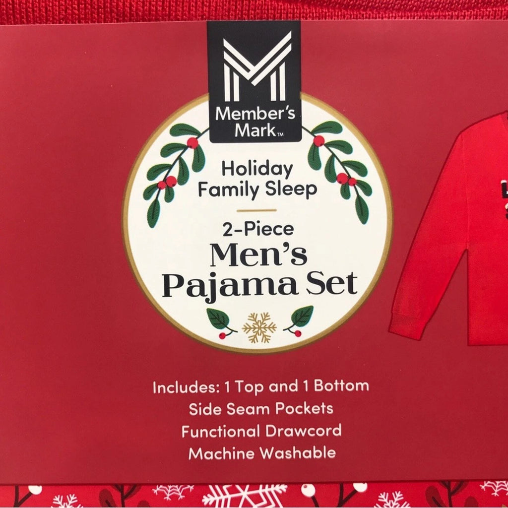 Member's Mark 2 Piece Let It Snow Pajama Set, Men's Size XXL - Red/Multi