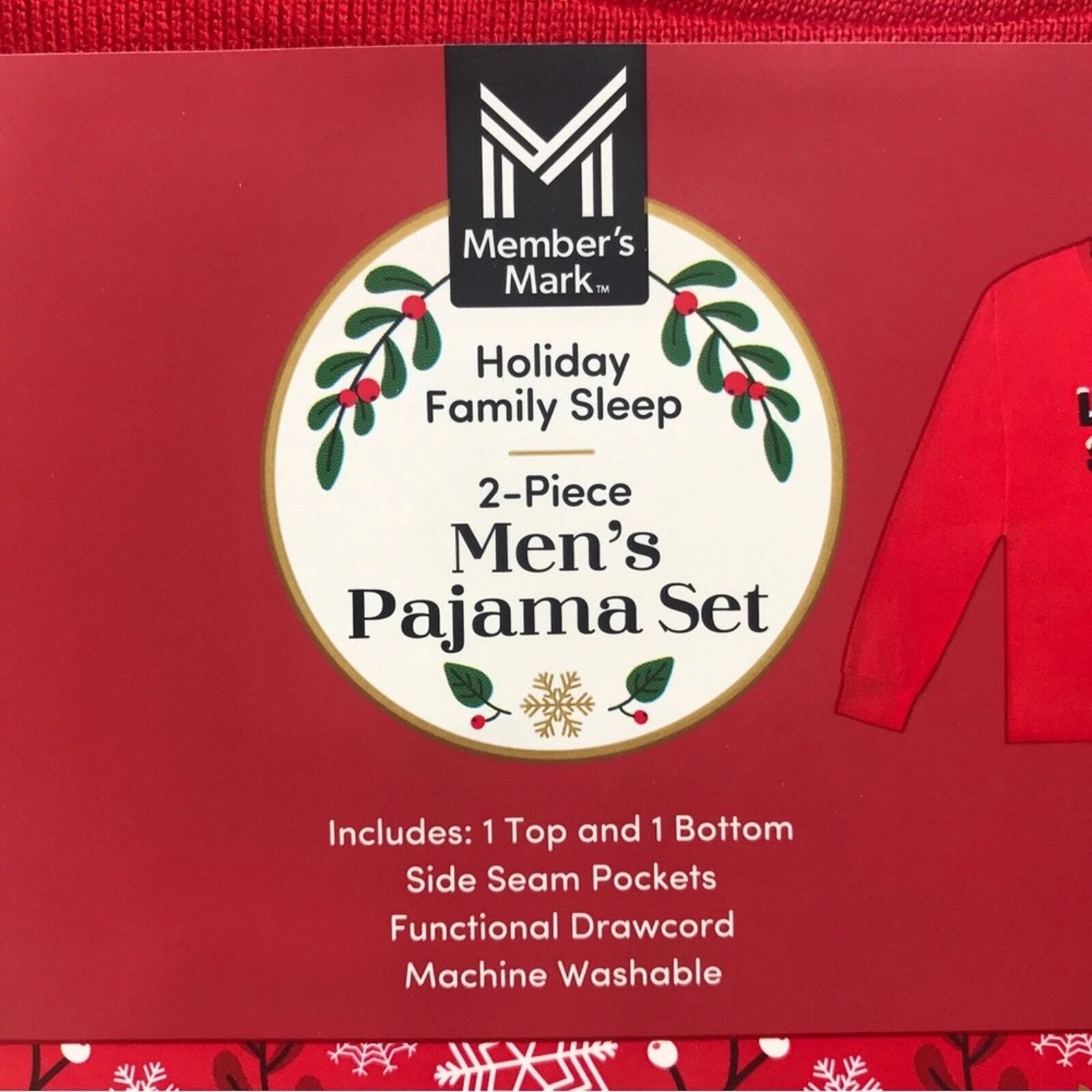 Member's Mark 2 Piece Let It Snow Pajama Set, Men's Size XXL - Red/Multi