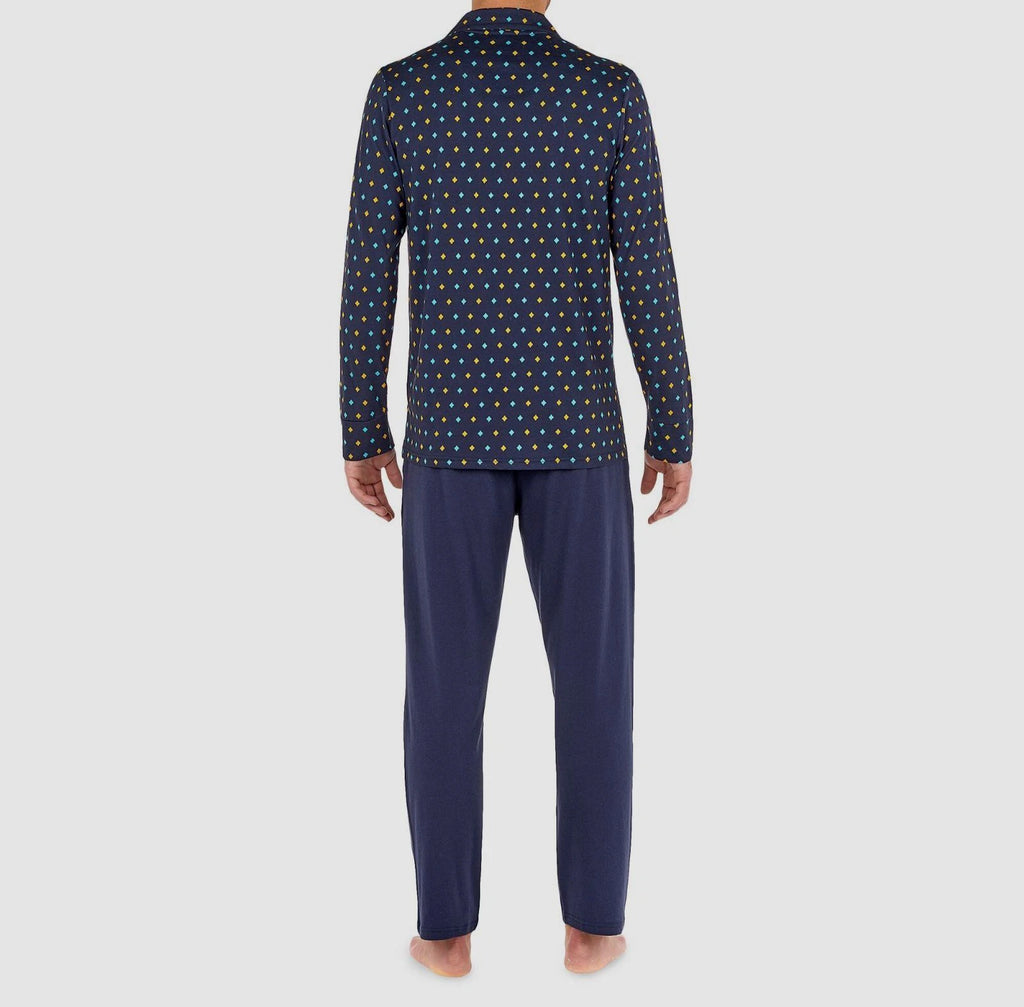 $118 Hom Men's Blue 2-Piece Graphic Logo Cotton Sleepwear Pajama Set Size XL