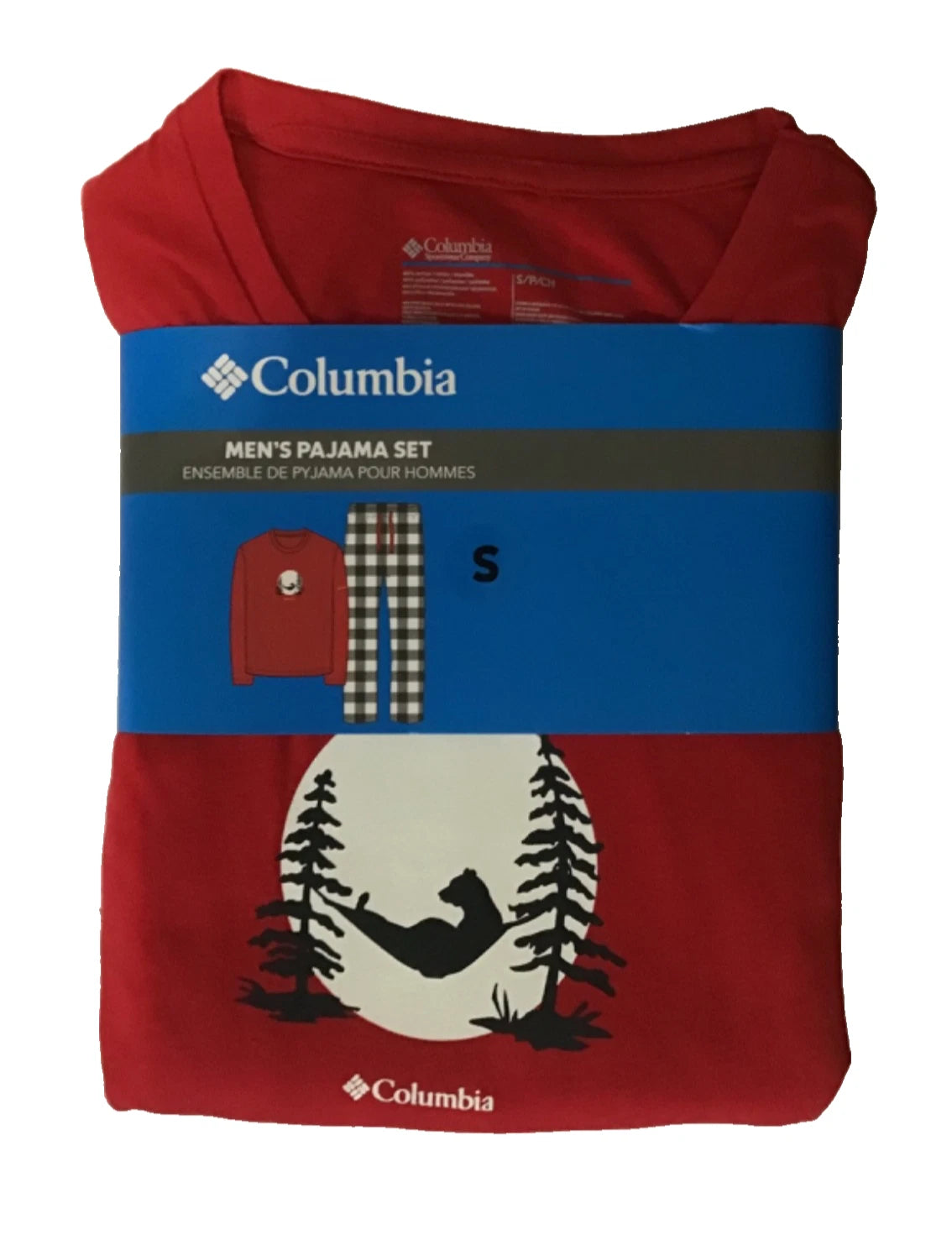 Columbia Men's Pajama Set Small Red/Black Bear Image Long Top and Bottom NEW