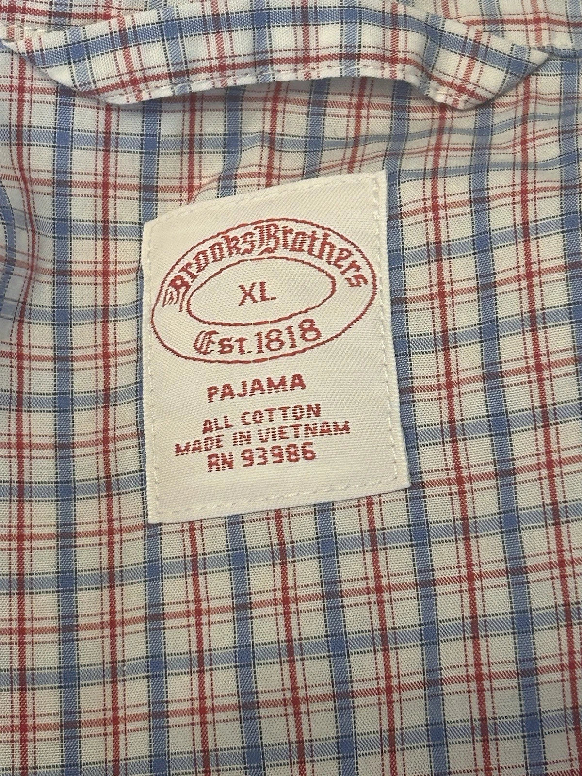 Brooks Brothers Plaid Blue White Red Plaid Pajamas Set Men's Size XL Cotton