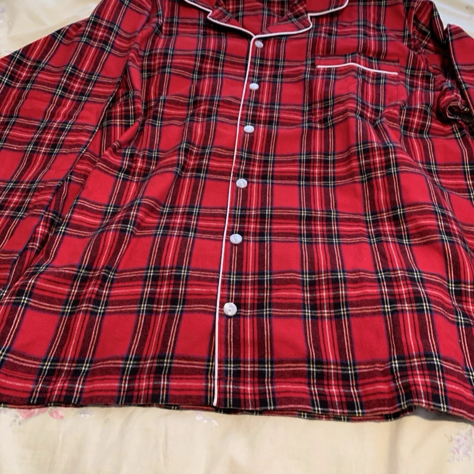 Lanz of Salzburg RED TARTAN PLAID 100% Cotton FLANNEL Men'x XL Pajama Set NWOT