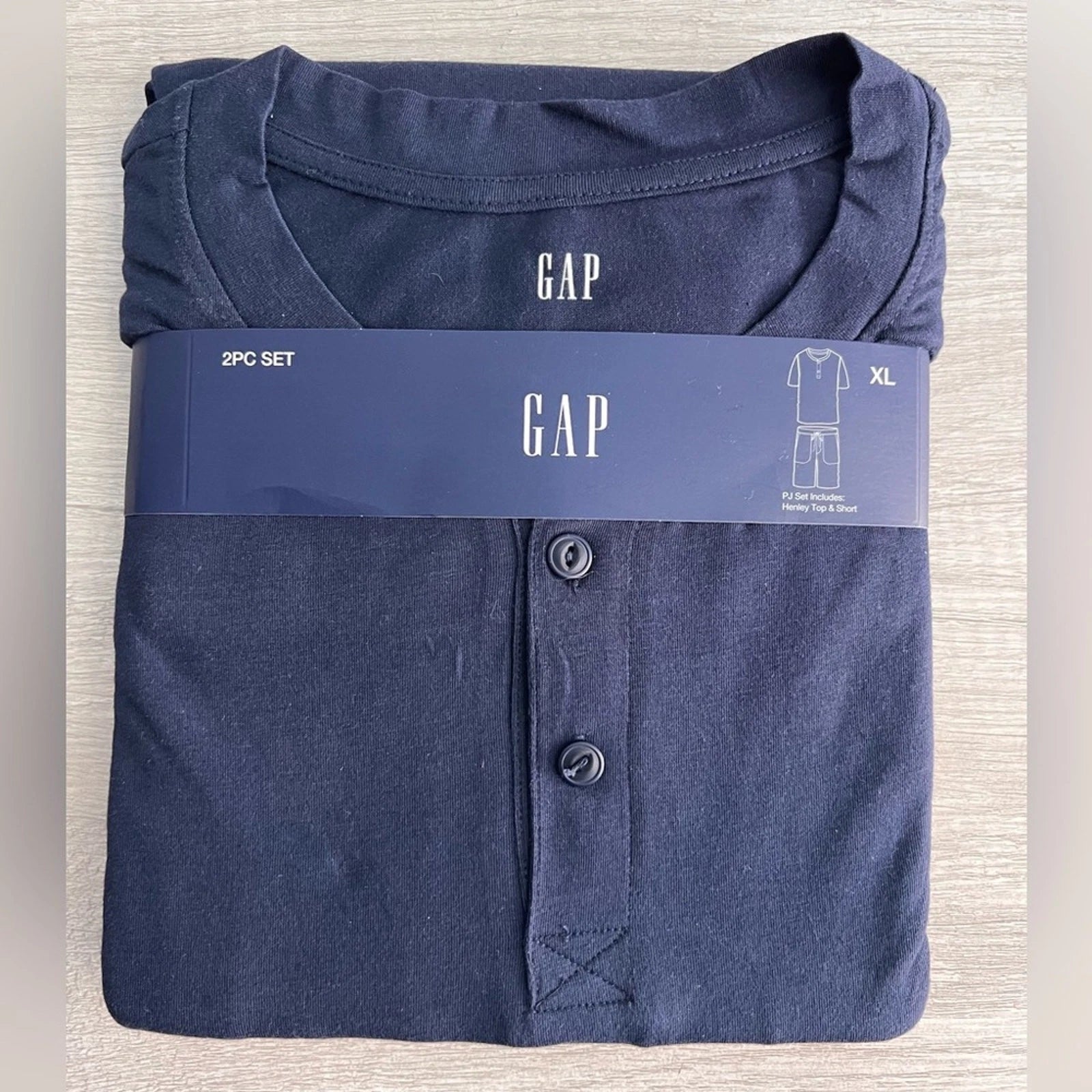 GAP Men's 2-Pc. Heathered Henley Shirt & Shorts Pajama Set Dark Blue Size XL