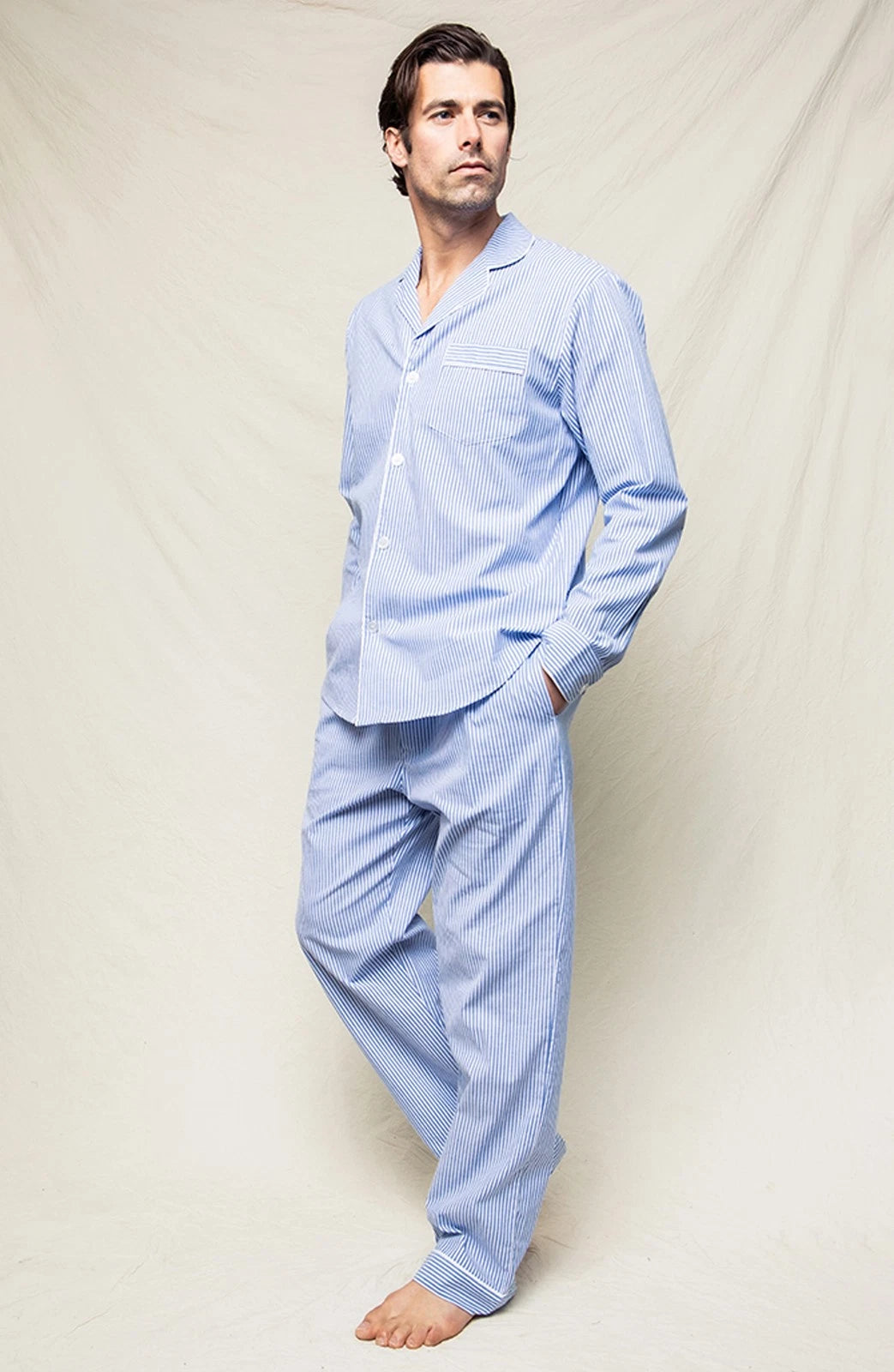 $118 NWT / PETITE PLUME Men's SEERSUCKER French Blue PAJAMA SET Size: LARGE