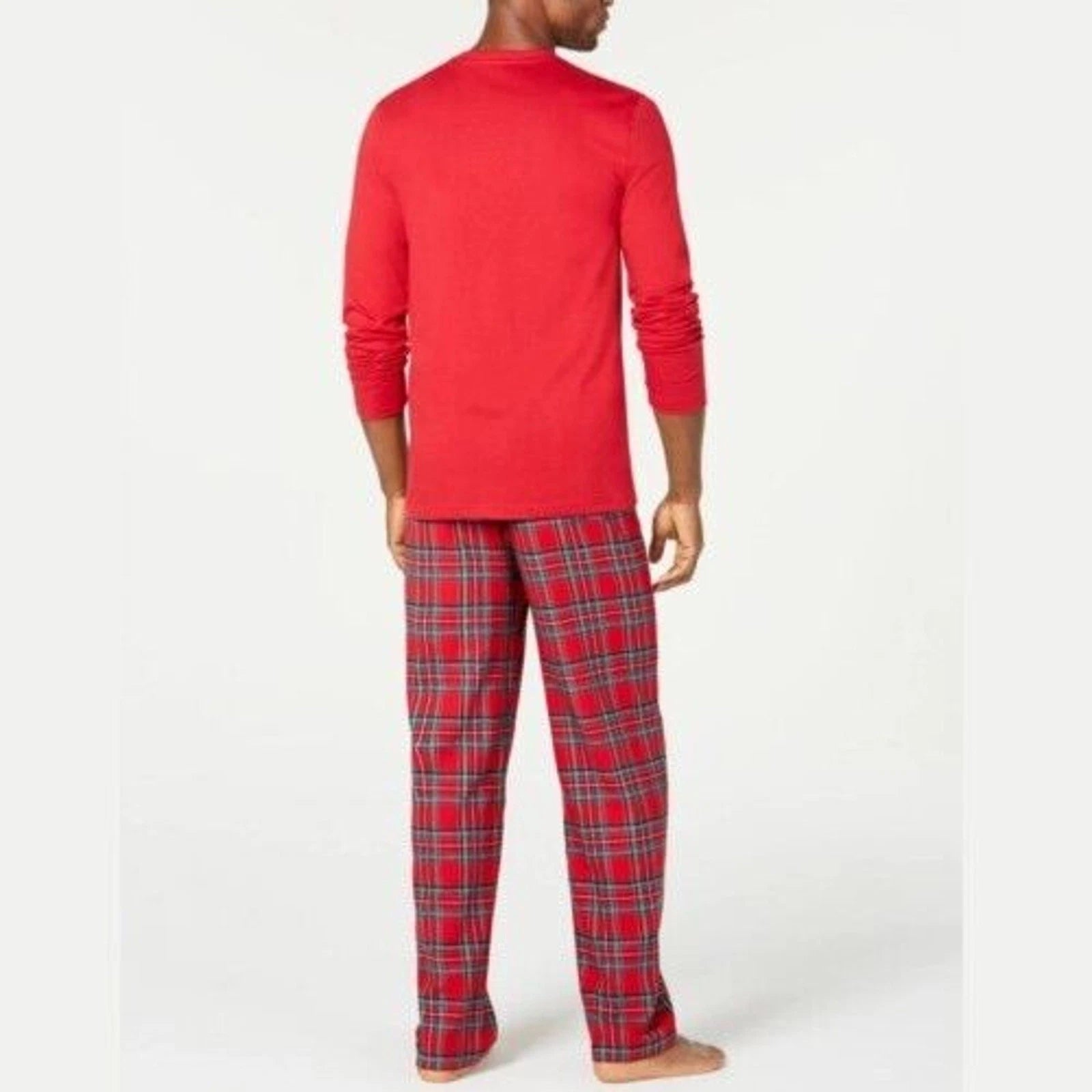 Family Pajamas Men's Red Brinkley Plaid Flannel Lounge Henley Pajama Set Size S
