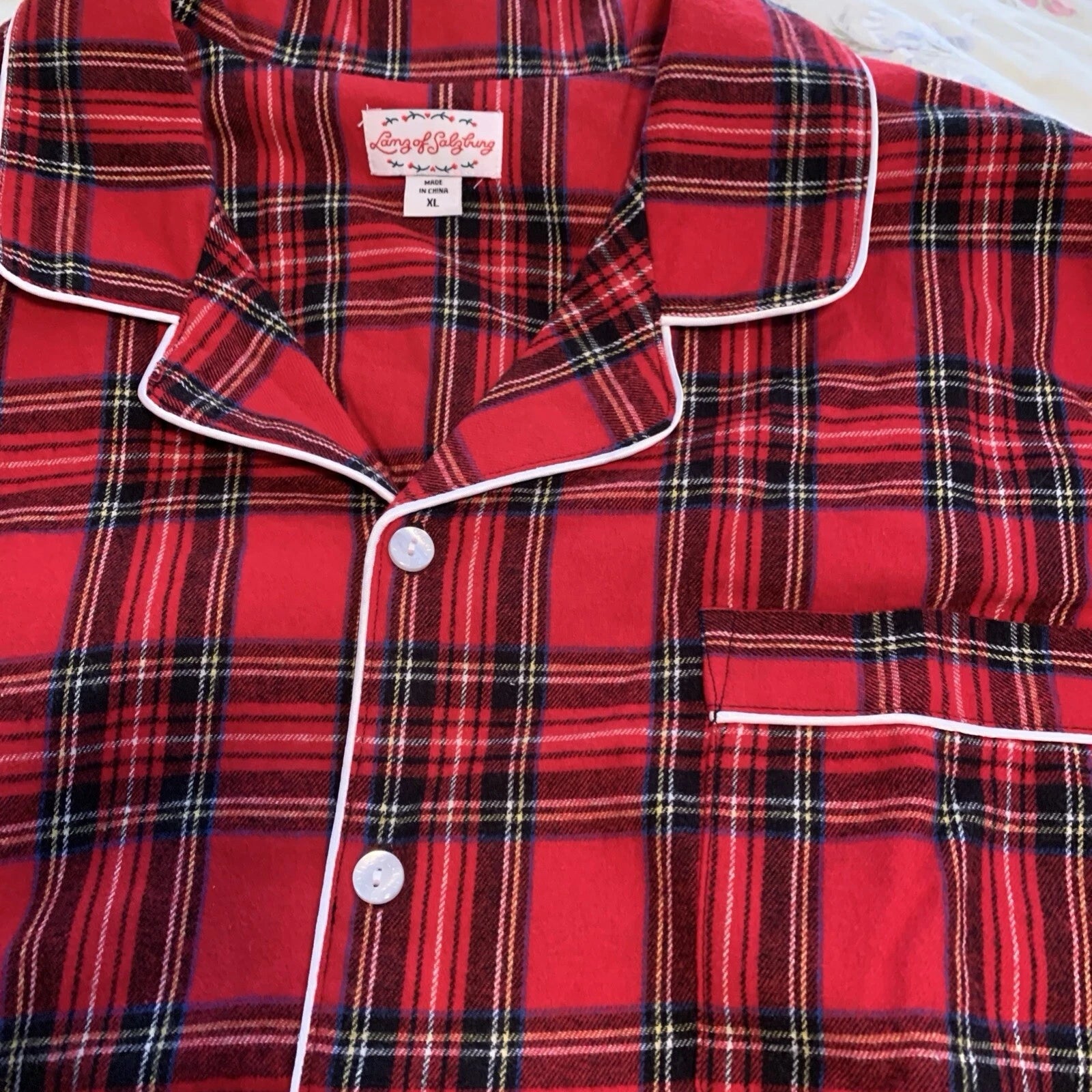 Lanz of Salzburg RED TARTAN PLAID 100% Cotton FLANNEL Men'x XL Pajama Set NWOT