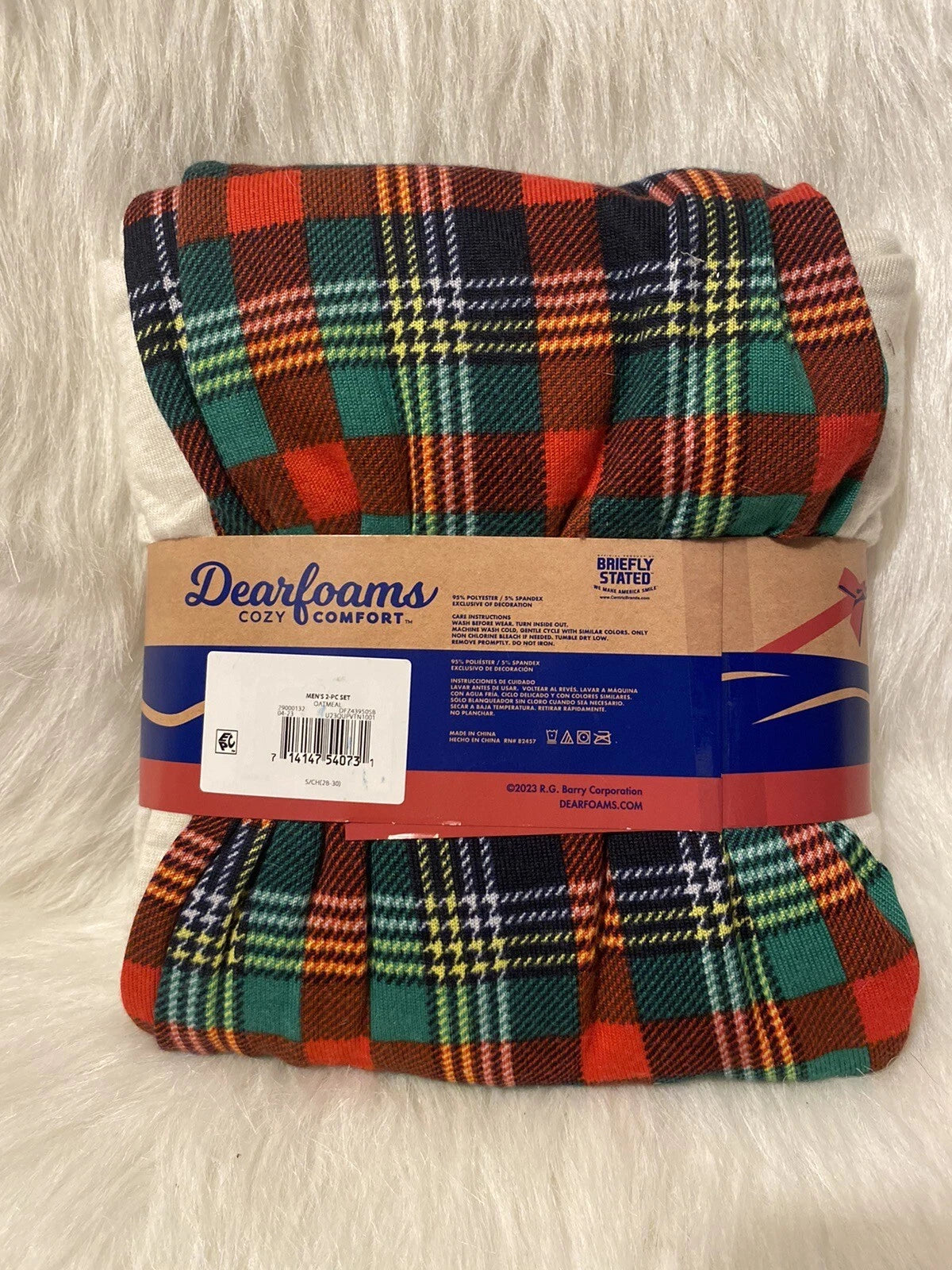 Dearfoams “Papa Bear” Pajamas Men’s Size Small Two Piece Pajama Set Plaid Pants