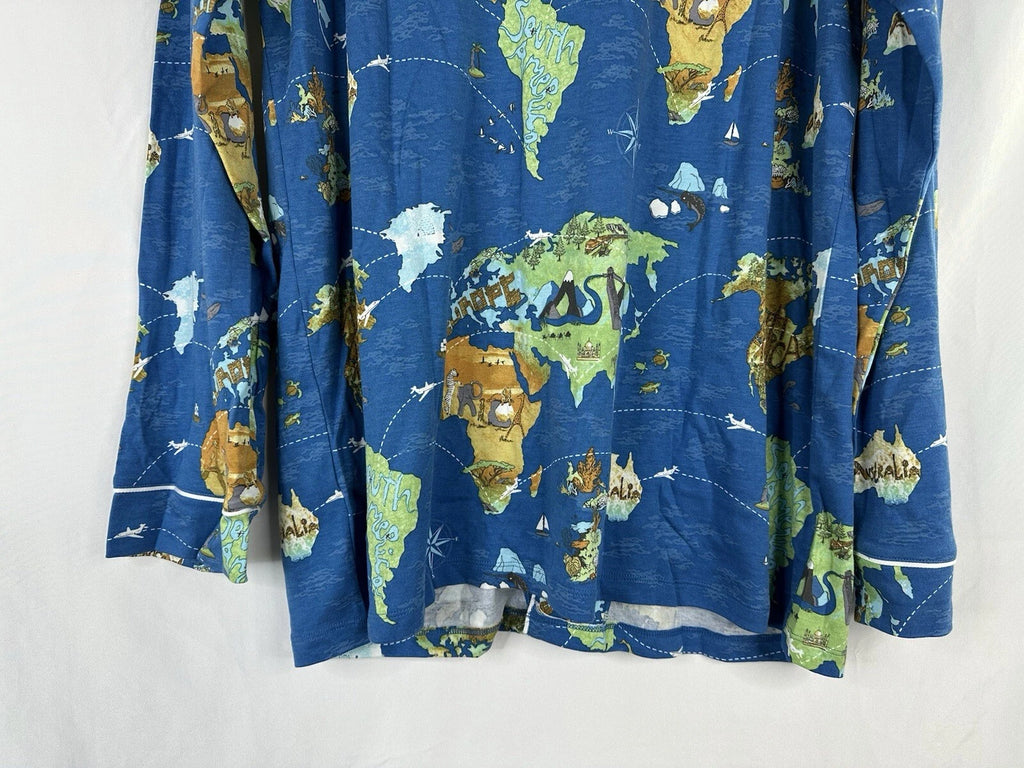 Bedhead Pajamas x Apollojets Pajama Set Mens Size XLXT Blue World Map Packable