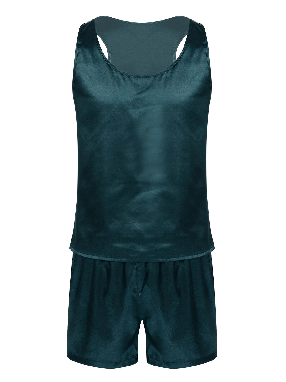 Mens Pajama Set Silky Satin Sleepwear Smooth Tank Top and Shorts 2 Pieces Set