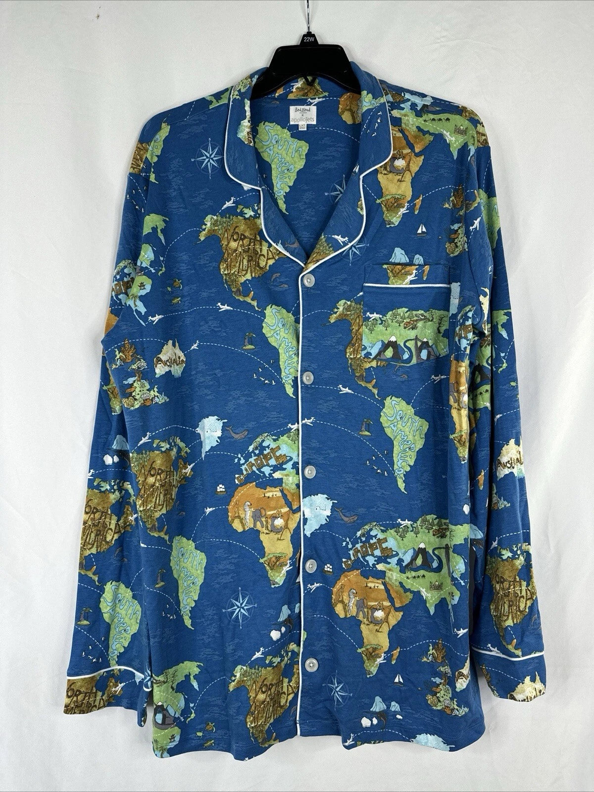 Bedhead Pajamas x Apollojets Pajama Set Mens Size XLXT Blue World Map Packable
