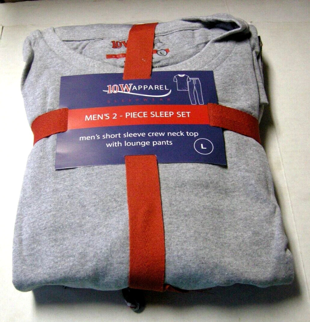 Men's 2 Piece Pajama Set By 10W Apparel, Drawstring, Gray & Black, Large, New