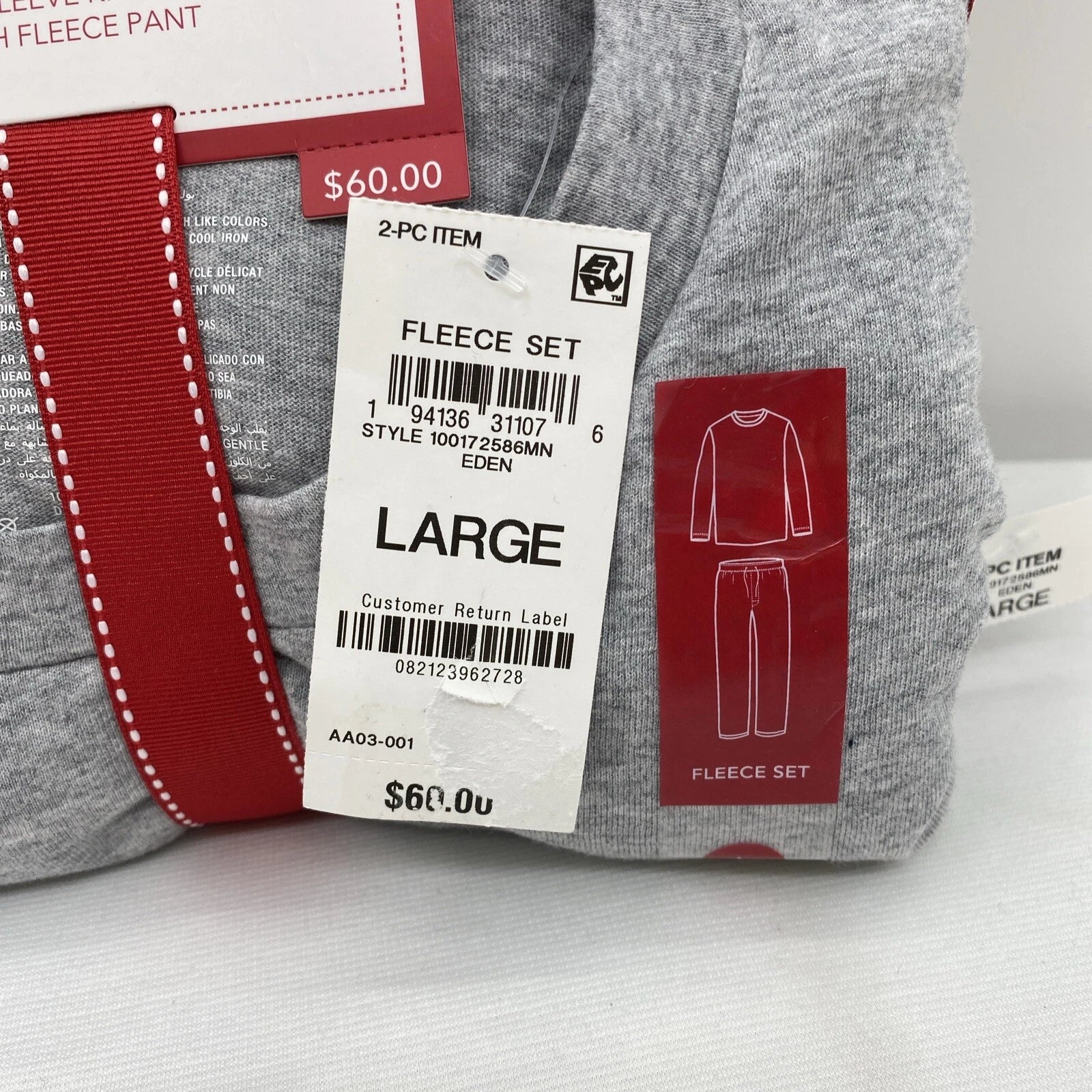 $60 Club Room Mens 2-Piece Pajama Set Hoppy Holidays Fleece Long Sleeve Size L