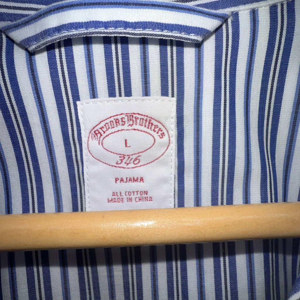 Brooks Brothers Pajama Set Men L Woven Votton Long Sleeve Blue Stripe