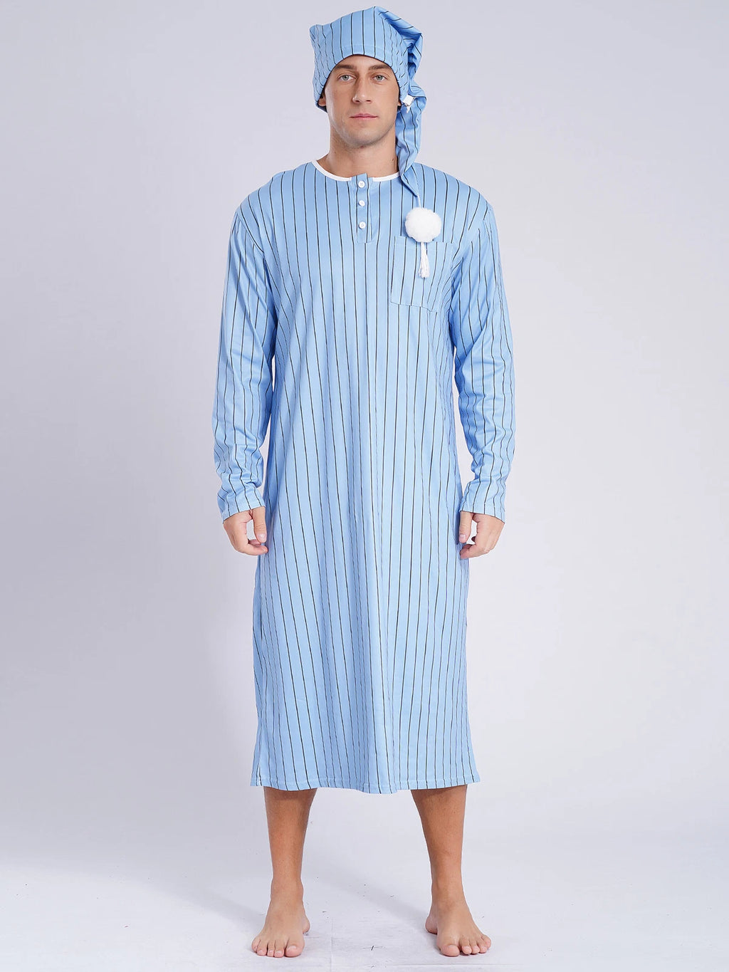 Mens Nightgowns Arabian Pajamas Striped Nightwear Loose Fit Up Cosplay Costume