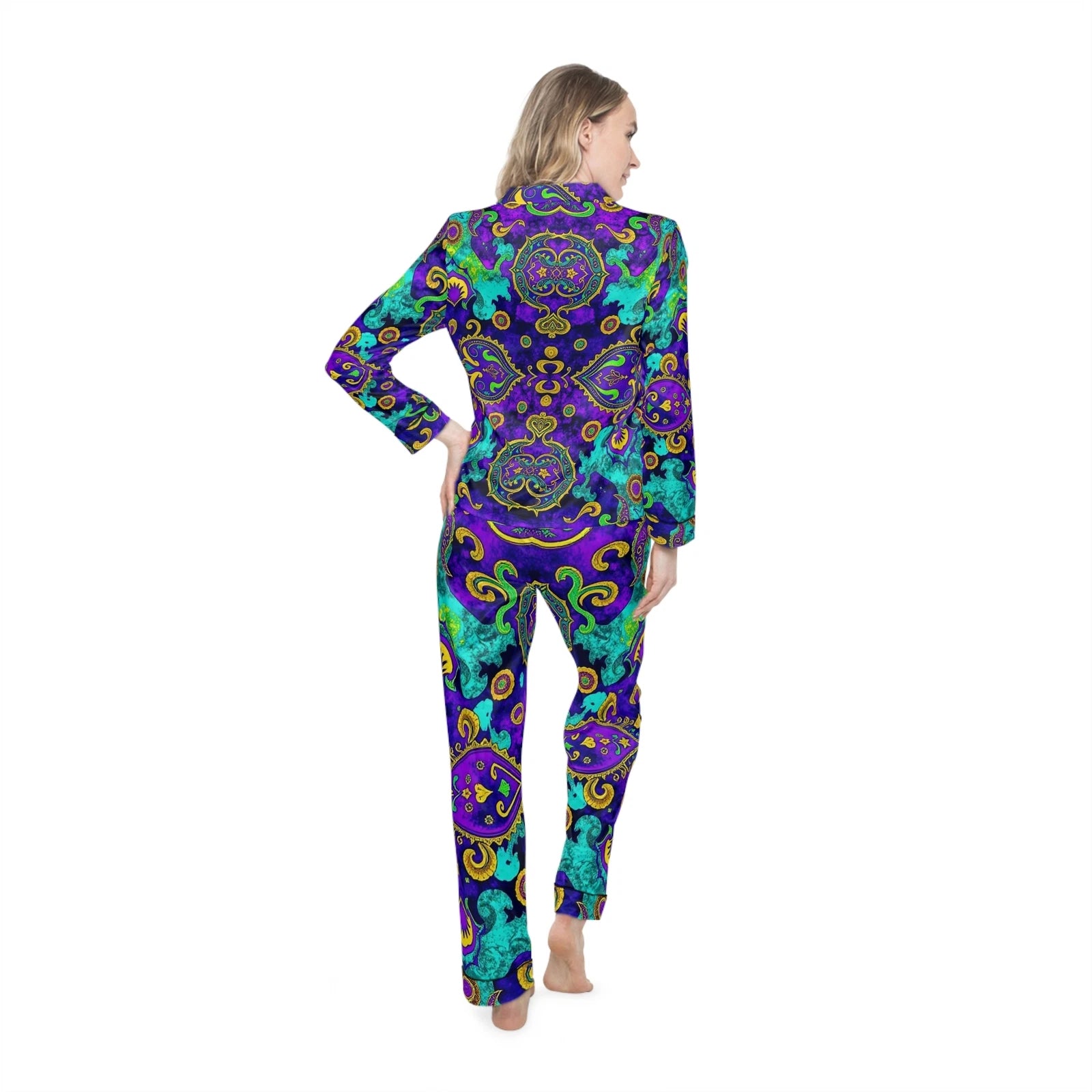 Legends Ice Paisley Satin Pajamas, Women's Luxury Lounge Wear Set, Silky PJ Set,
