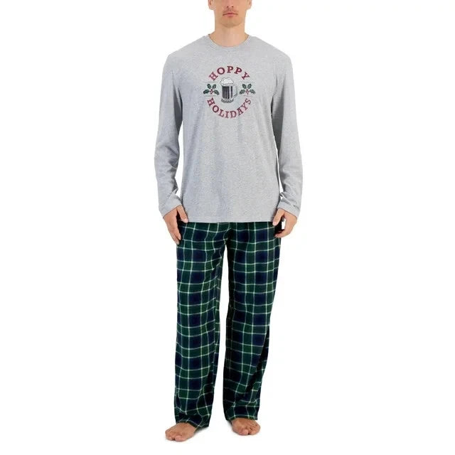 Club Room Men's Plaid Fleece and Pajama Pants Set, Eden Green/Gray, M