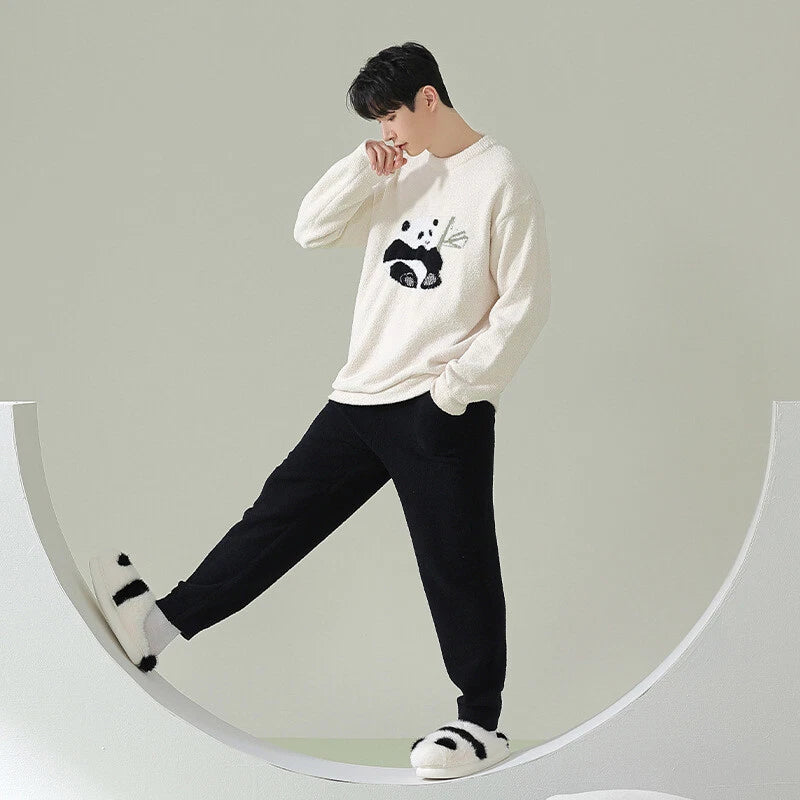 New Couple Casual Homewear Winter Warm Comfortable Panda Fashionable Pajamas Set