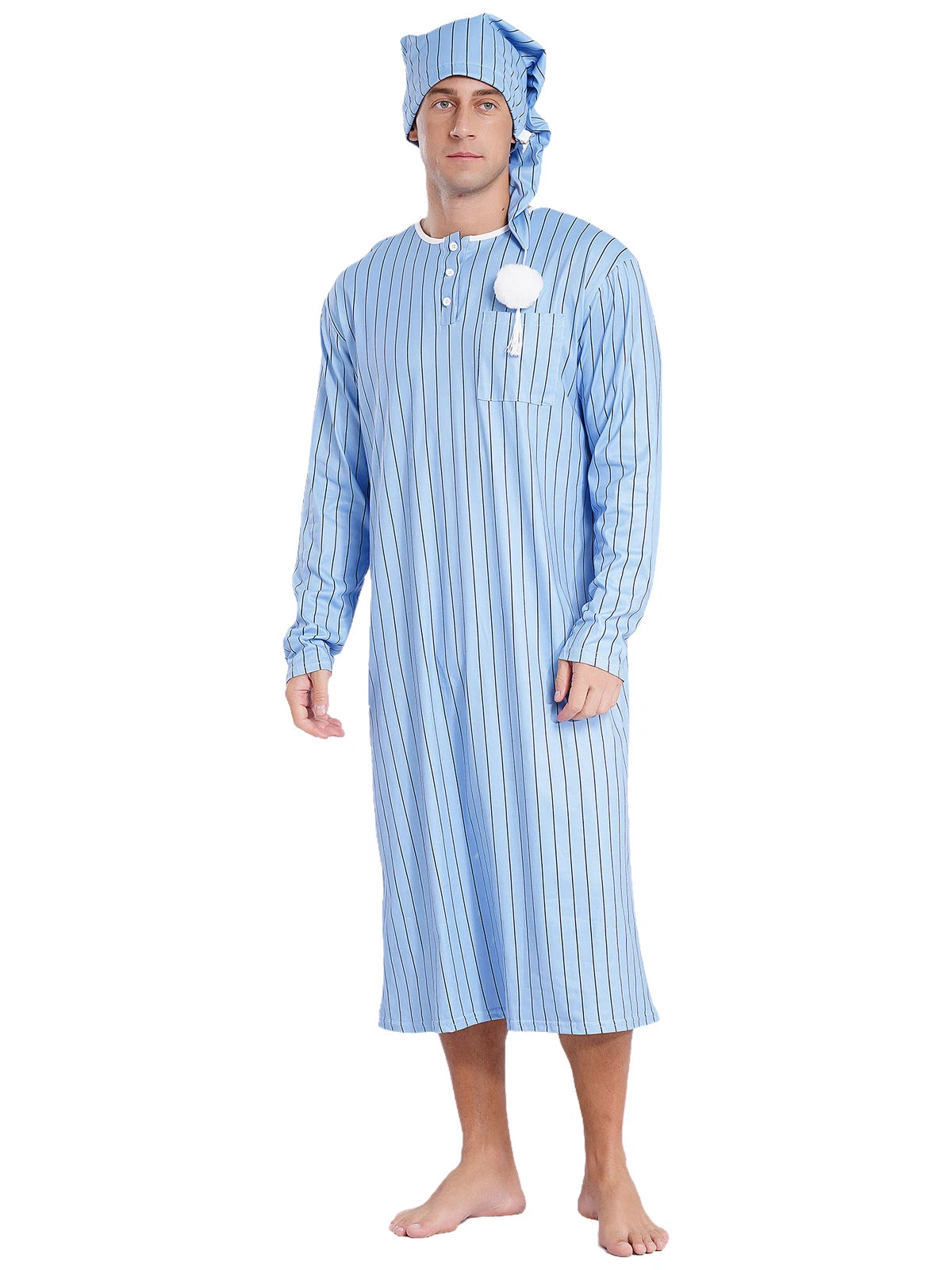 Mens Nightgowns Arabian Pajamas Striped Nightwear Loose Fit Up Cosplay Costume