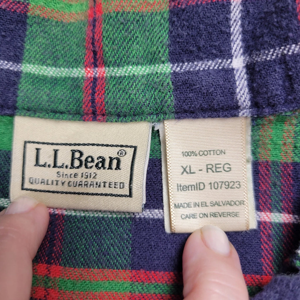 LL Bean Flannel Pajama Sleepwear Set Green Tartan Plaid Mens Size XL-Reg Cotton