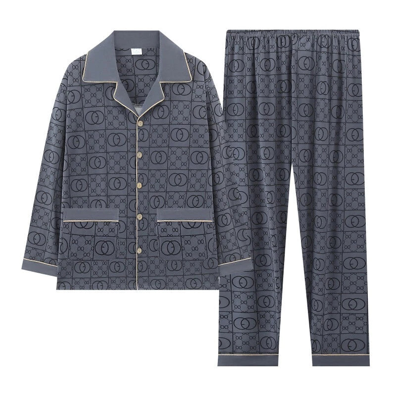 Men's Pajama Set, Long Sleeve Cotton Top + Pants Breathable Cozy Loungewear