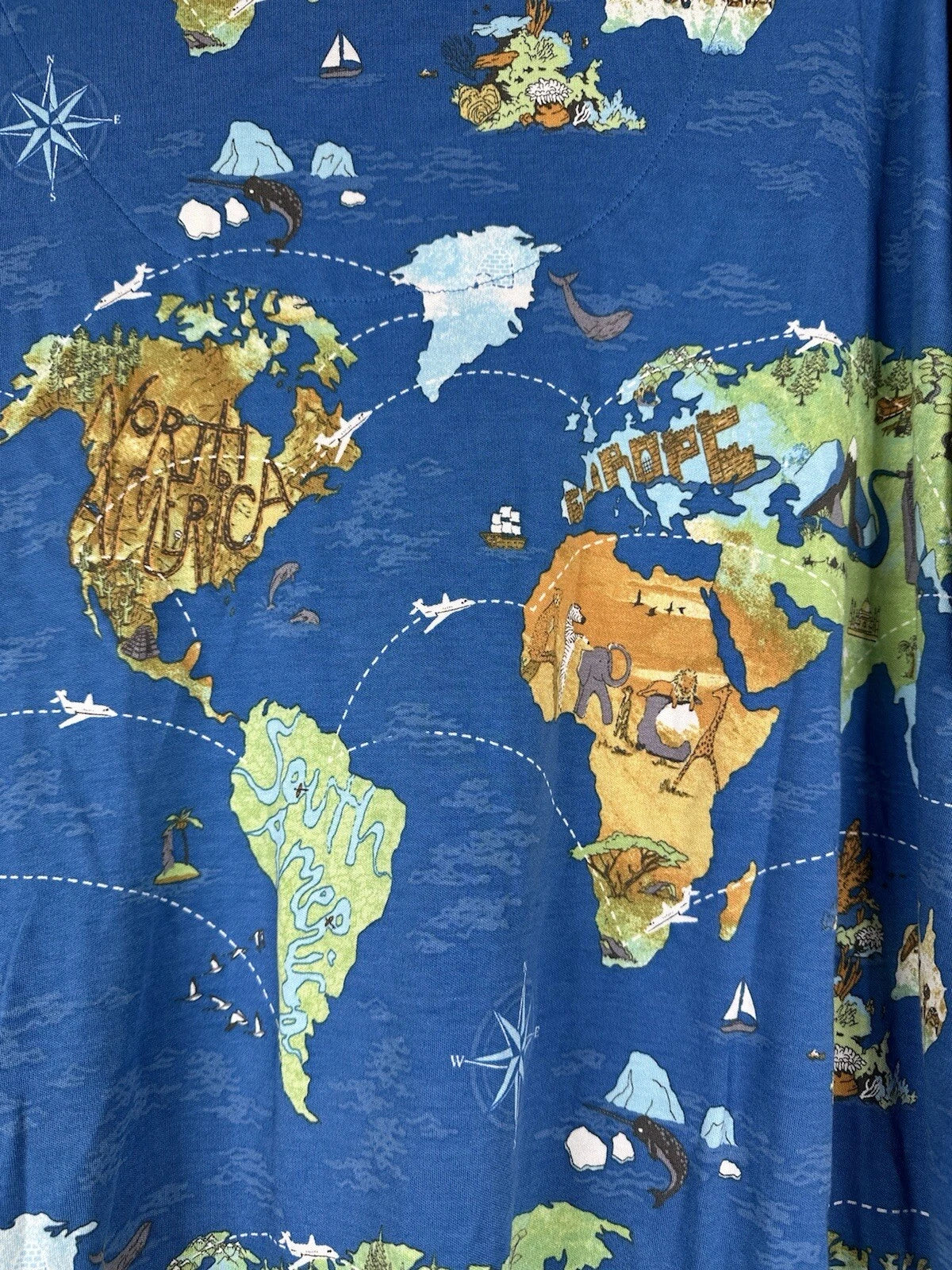 Bedhead Pajamas x Apollojets Pajama Set Mens Size XLXT Blue World Map Packable