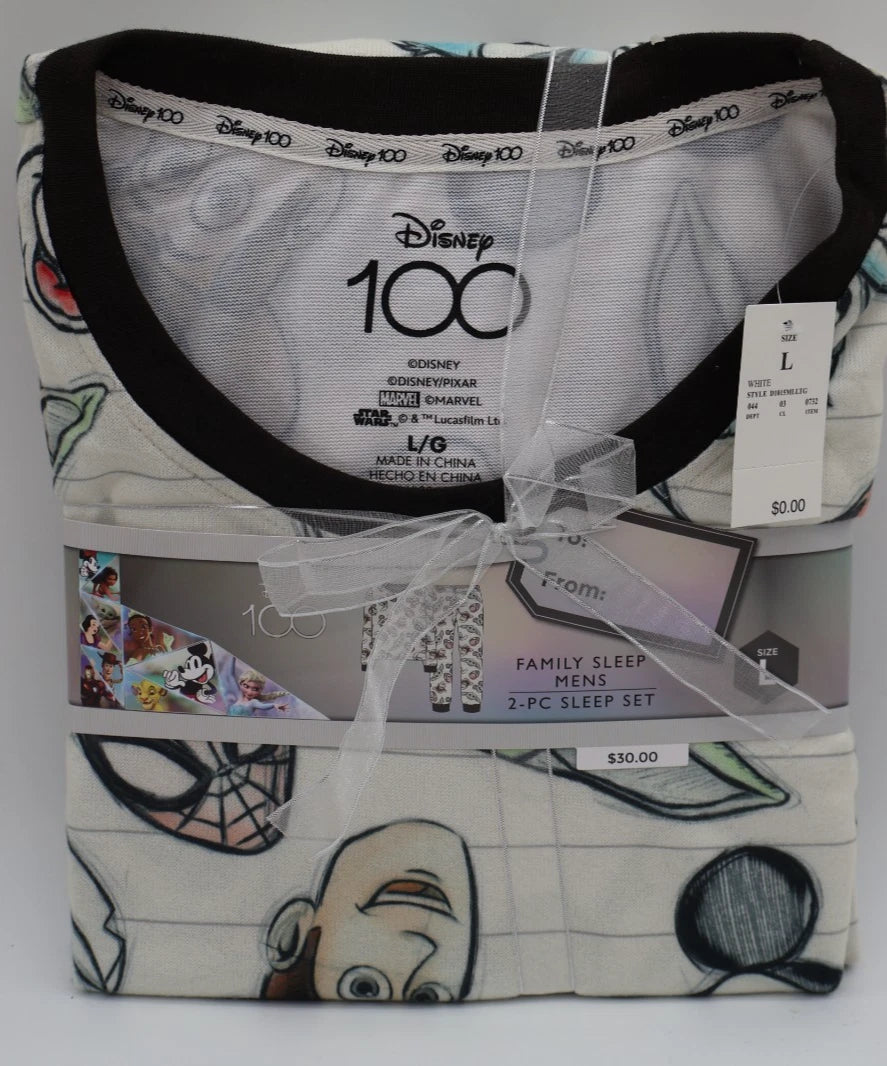Men's Disney 100 Character Mash Up 2pc Matching Family Pajama Set - White Large