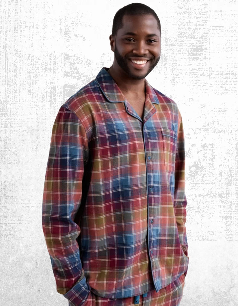 Ex Seasalt Men’s Flannel Pure Cotton Checked Pyjama Set in Multi Root