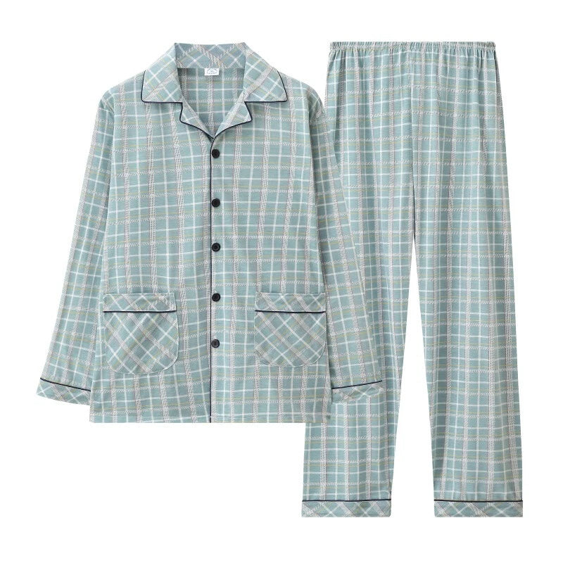 Men's Pajama Set, Long Sleeve Cotton Top + Pants Breathable Cozy Loungewear