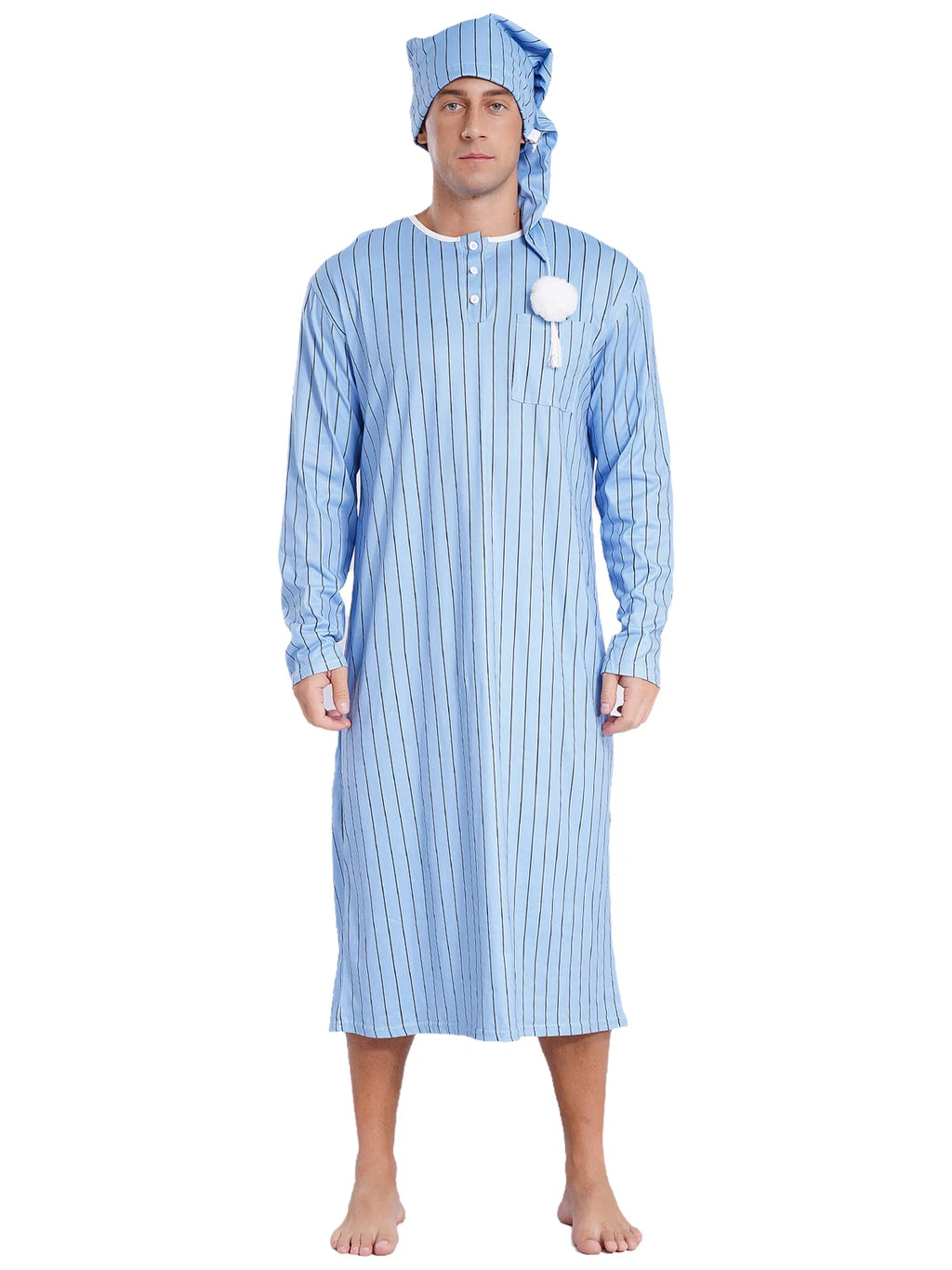 Mens Nightgowns Arabian Pajamas Striped Nightwear Loose Fit Up Cosplay Costume