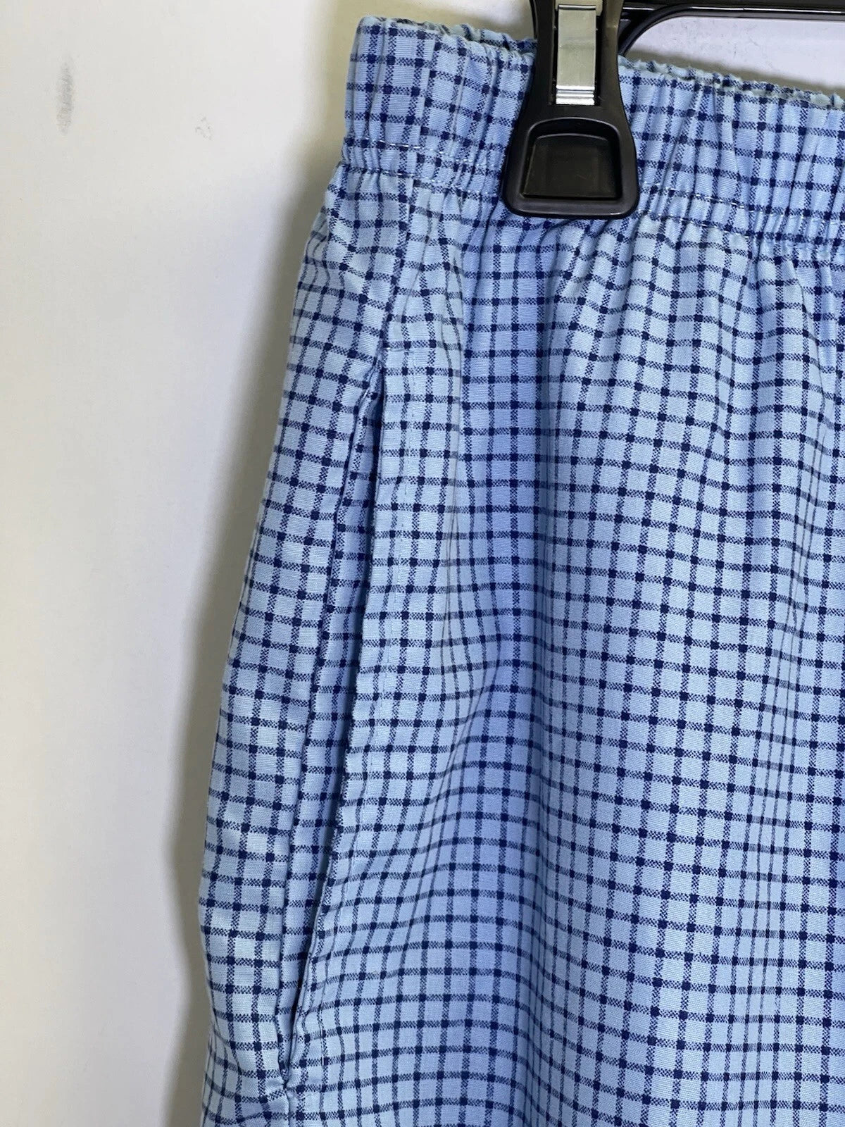 Haband Men's Size L Pajama Set 2-Pcs Check Blue  Short Sleeve Long Pants Pockets
