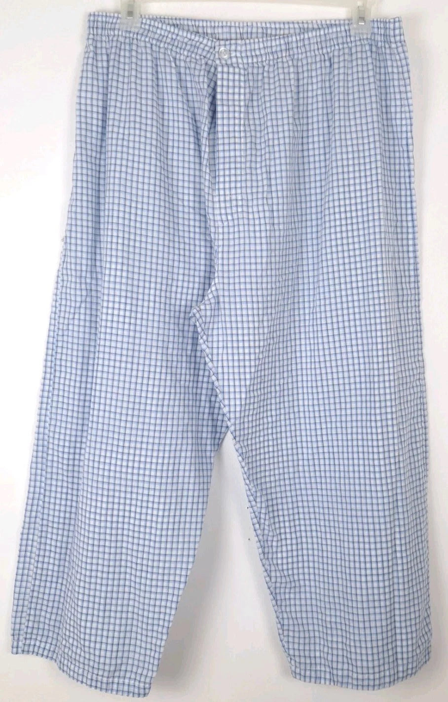 Geoffrey Beene Pajama Set XL Blue Plaid Button Long Sleeve Altered Short   *READ